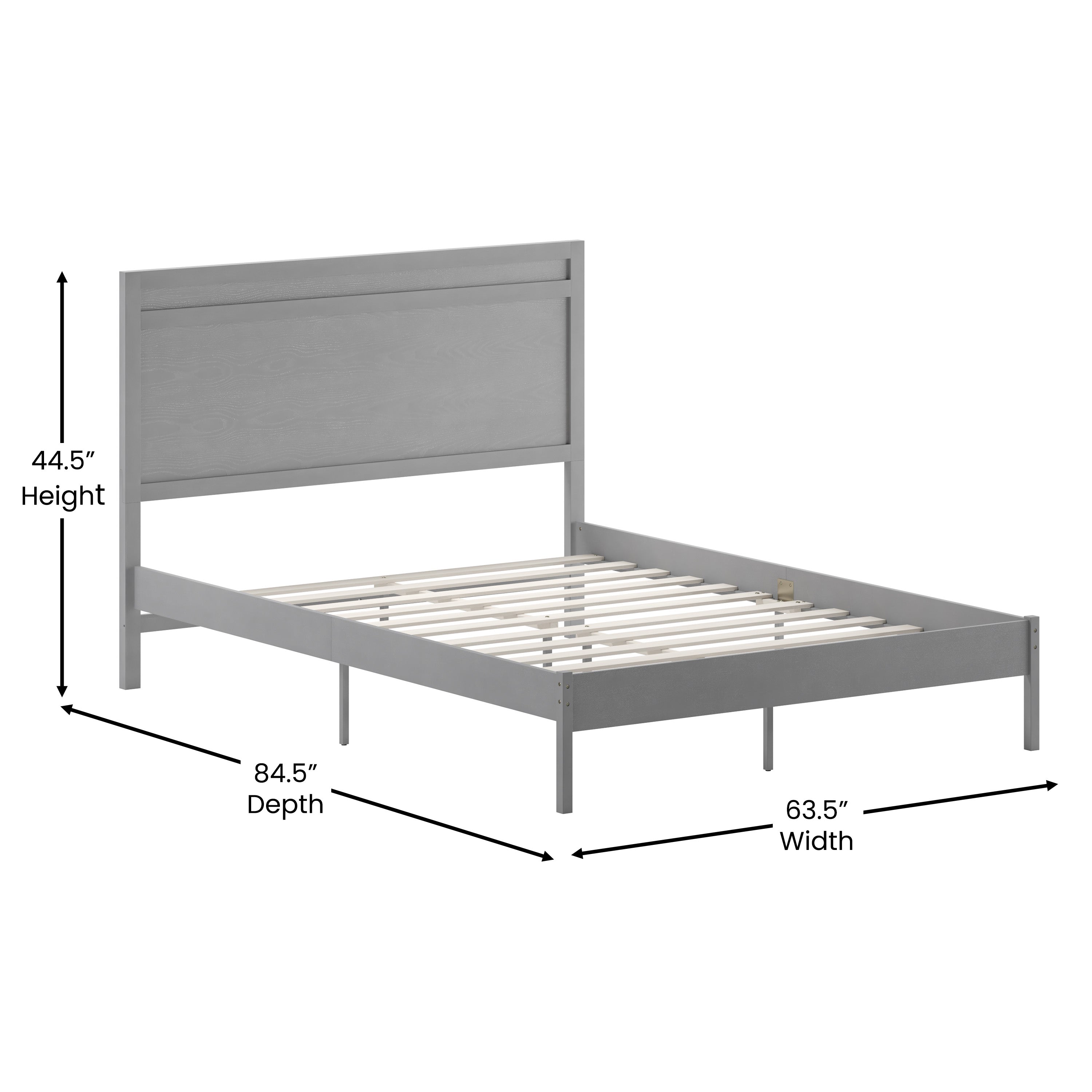 Kingston Queen Size Solid Wood Platform Bed with Wooden Slats and Headboard, No Box Spring Needed, Gray