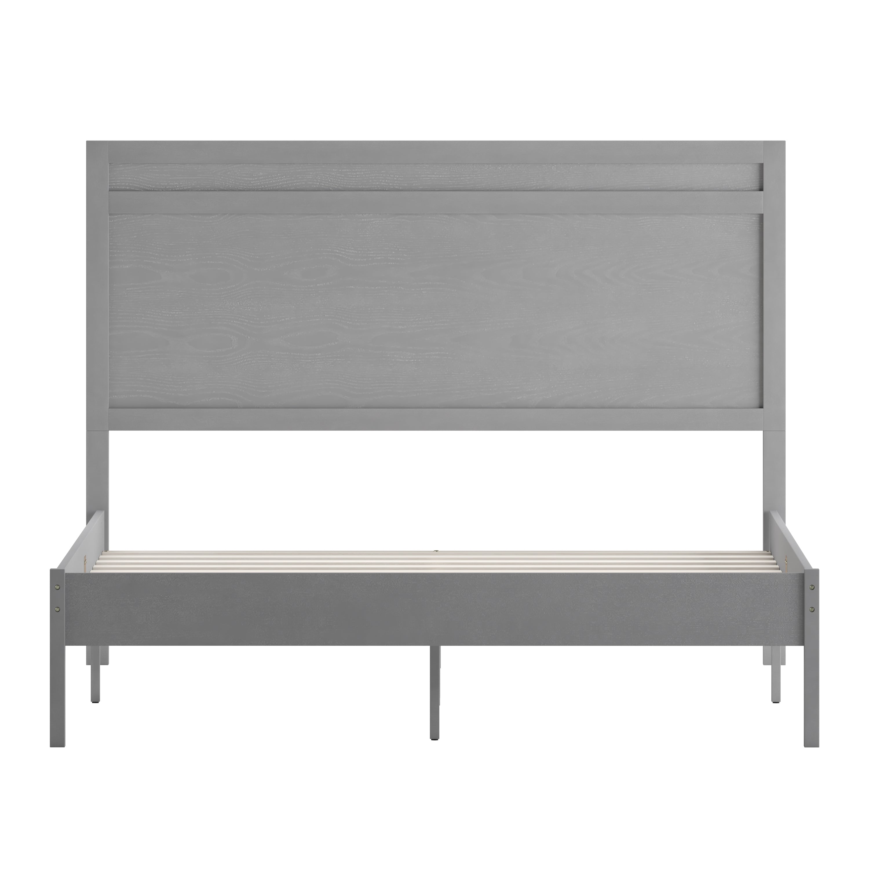Kingston Queen Size Solid Wood Platform Bed with Wooden Slats and Headboard, No Box Spring Needed, Gray