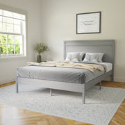 Kingston Queen Size Solid Wood Platform Bed with Wooden Slats and Headboard, No Box Spring Needed, Gray