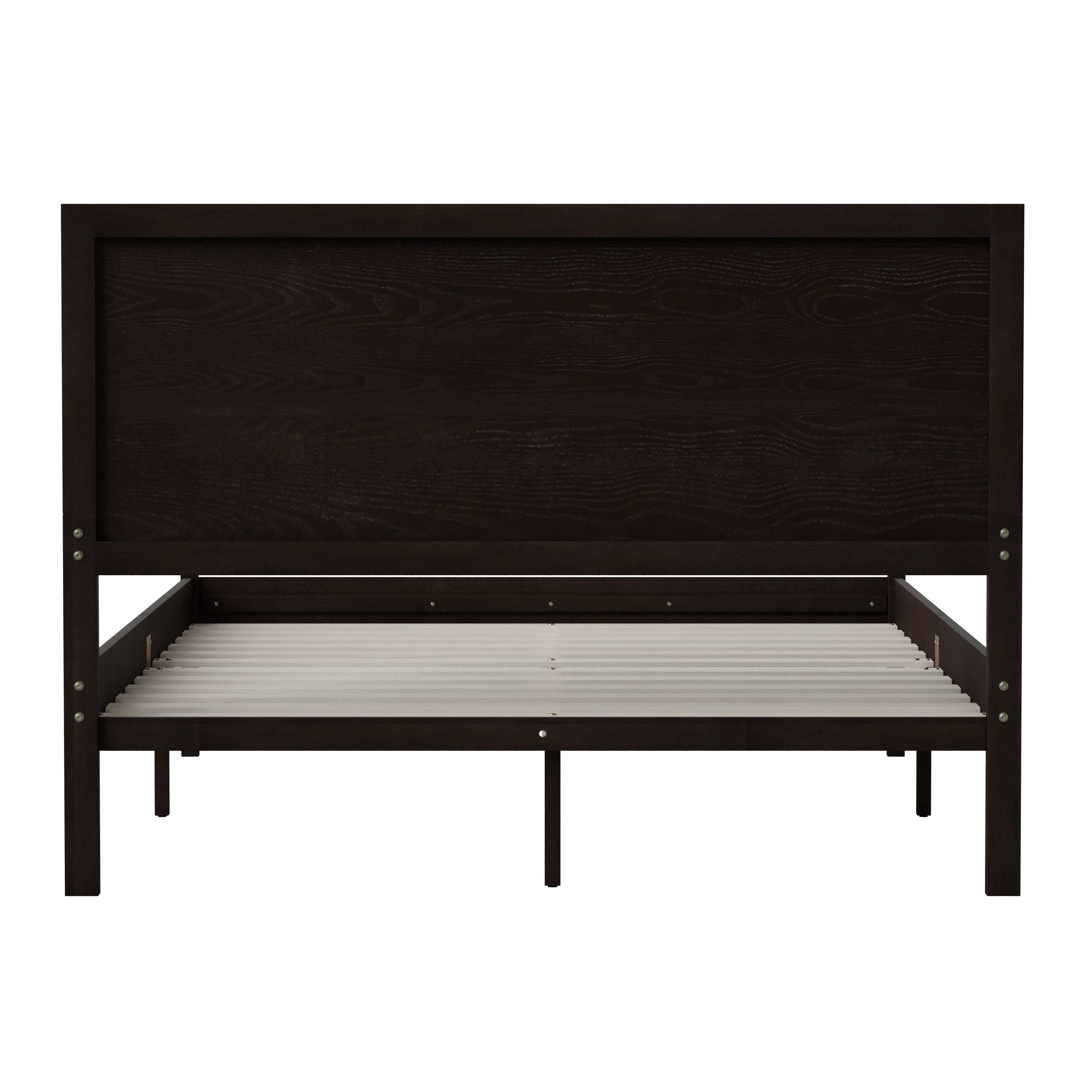 Asher Full Size Solid Wood Platform Bed with Wooden Slats and Headboard, No Box Spring Needed, Dark Brown