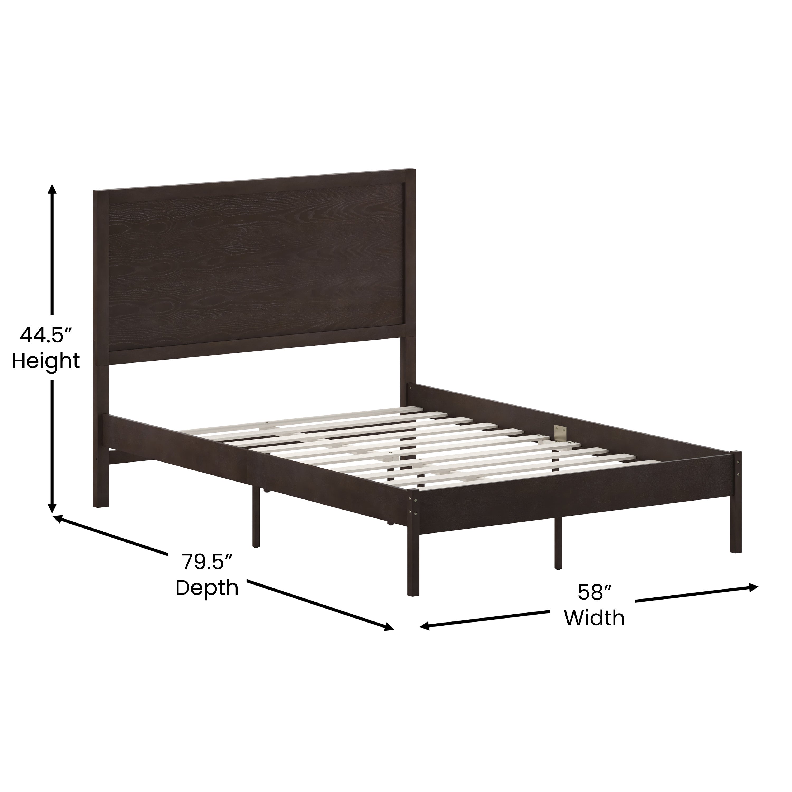 Asher Full Size Solid Wood Platform Bed with Wooden Slats and Headboard, No Box Spring Needed, Dark Brown