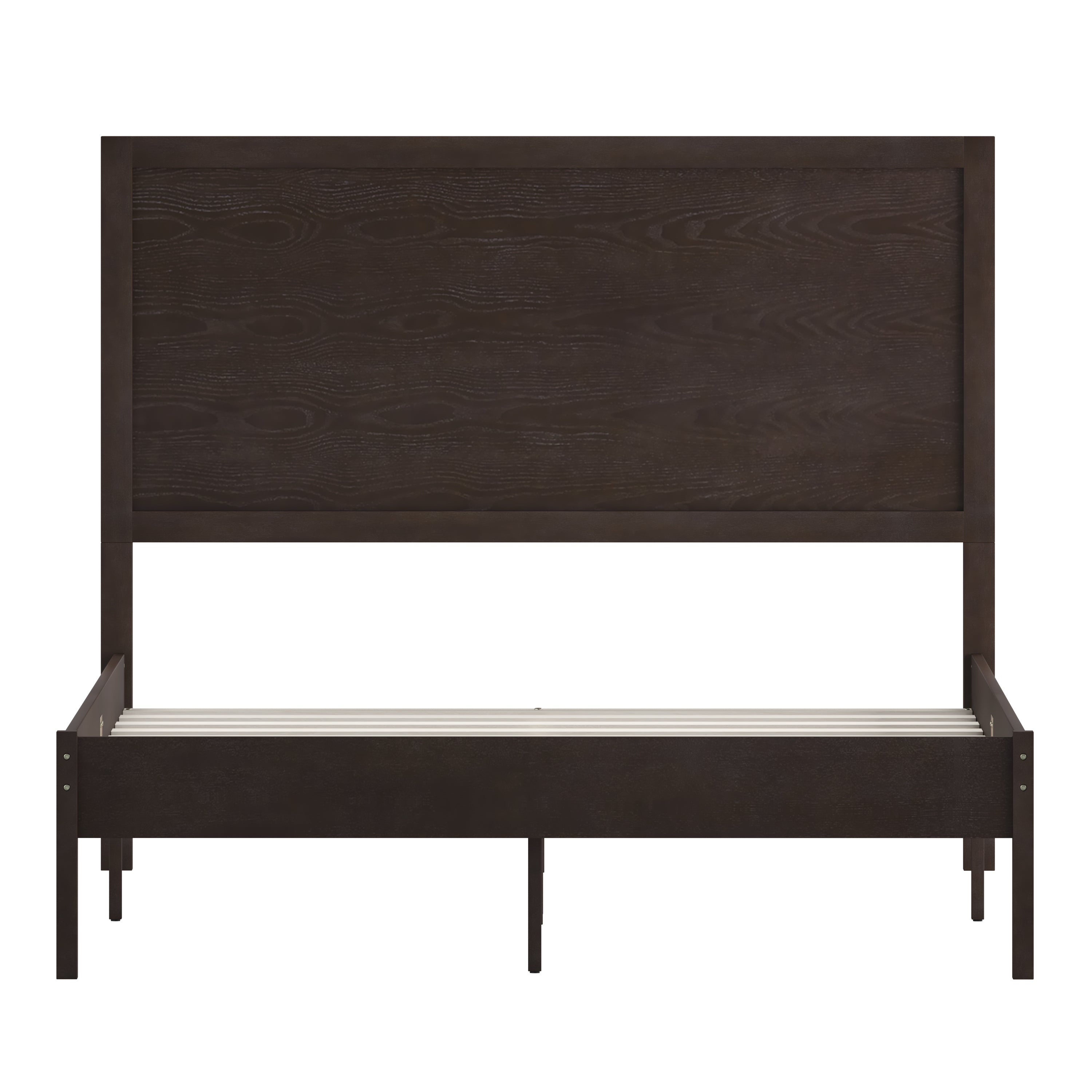Asher Full Size Solid Wood Platform Bed with Wooden Slats and Headboard, No Box Spring Needed, Dark Brown