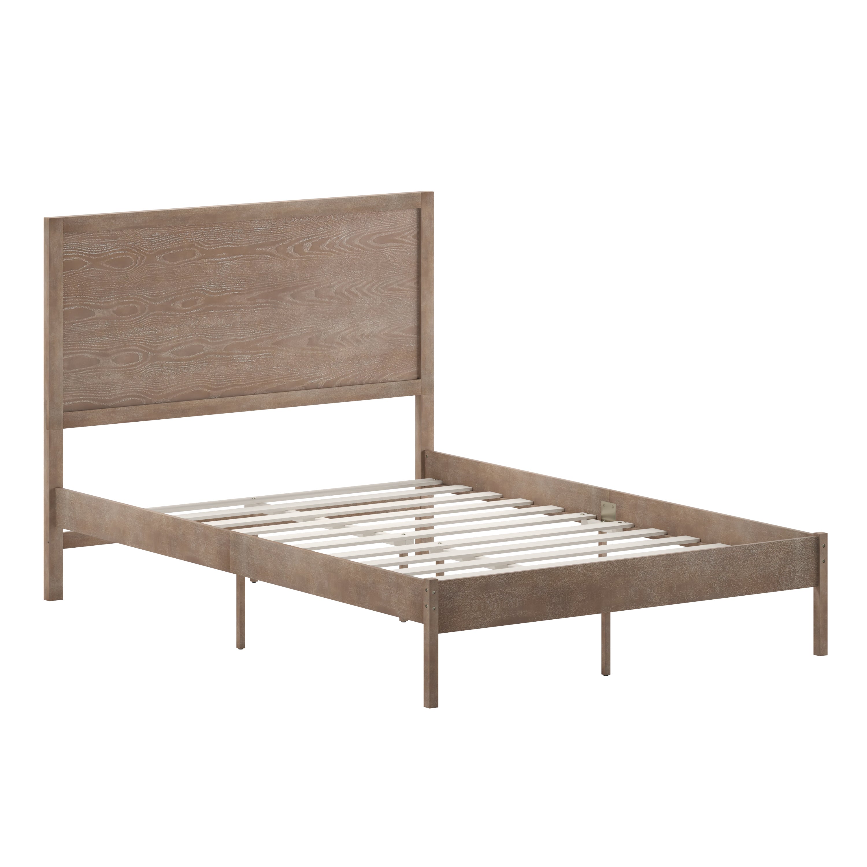 Asher Full Size Solid Wood Platform Bed with Wooden Slats and Headboard, No Box Spring Needed, Light Brown