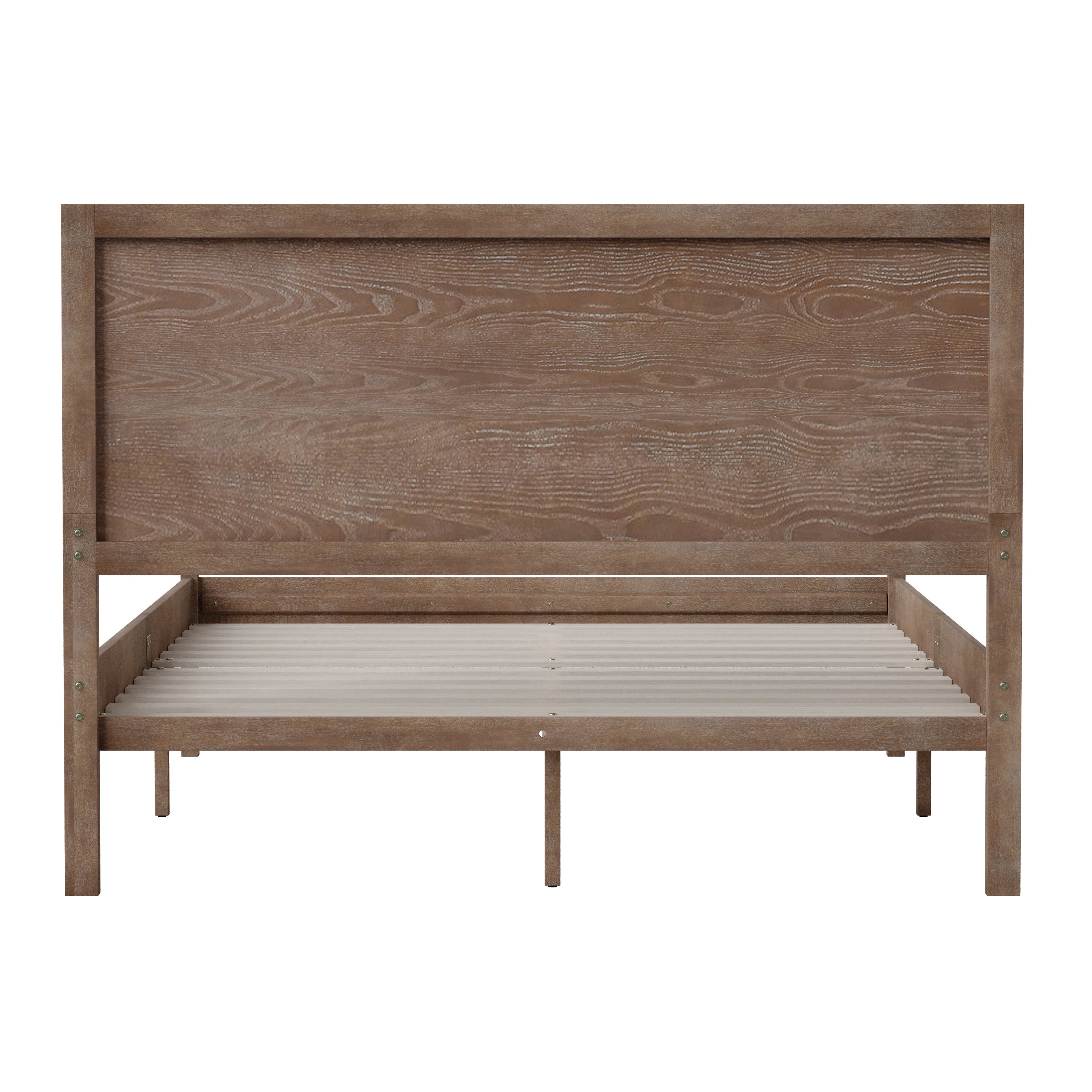 Asher Full Size Solid Wood Platform Bed with Wooden Slats and Headboard, No Box Spring Needed, Light Brown