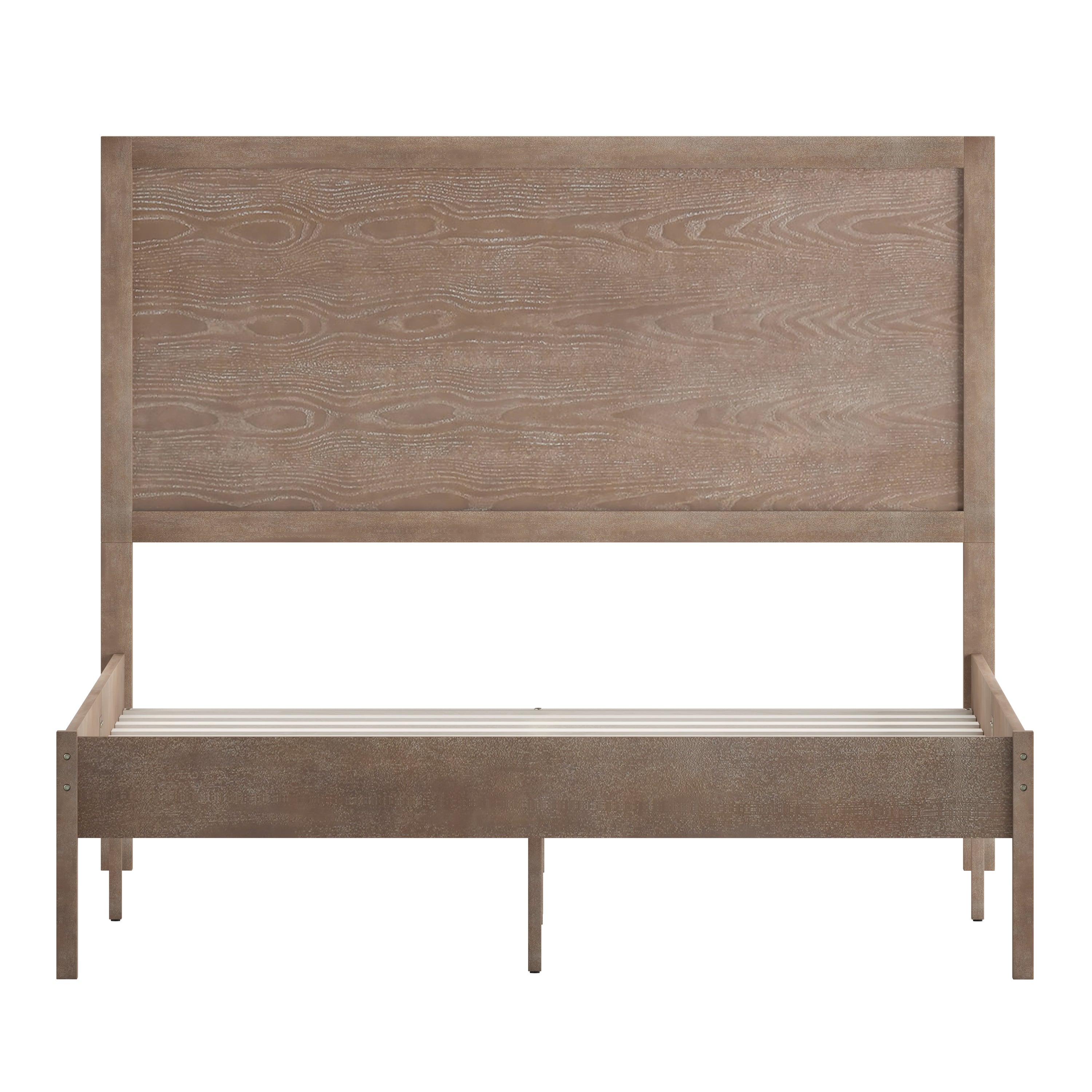 Asher Full Size Solid Wood Platform Bed with Wooden Slats and Headboard, No Box Spring Needed, Light Brown