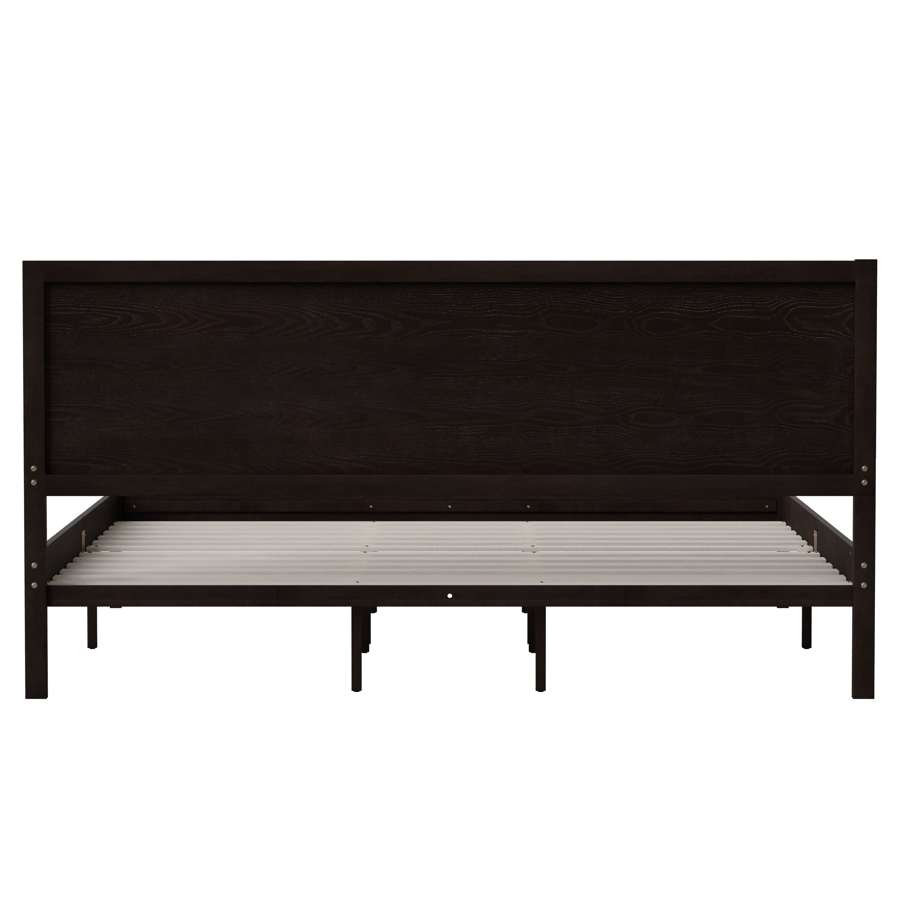 Asher King Size Solid Wood Platform Bed with Wooden Slats and Headboard, No Box Spring Needed, Dark Brown