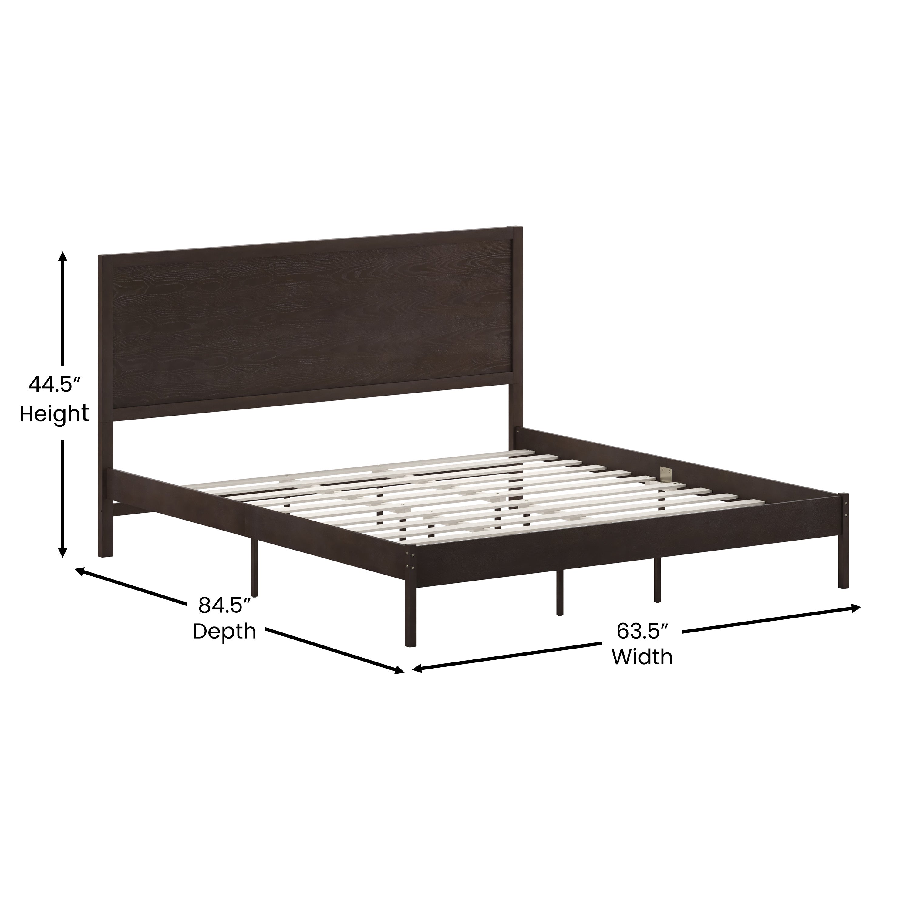 Asher King Size Solid Wood Platform Bed with Wooden Slats and Headboard, No Box Spring Needed, Dark Brown