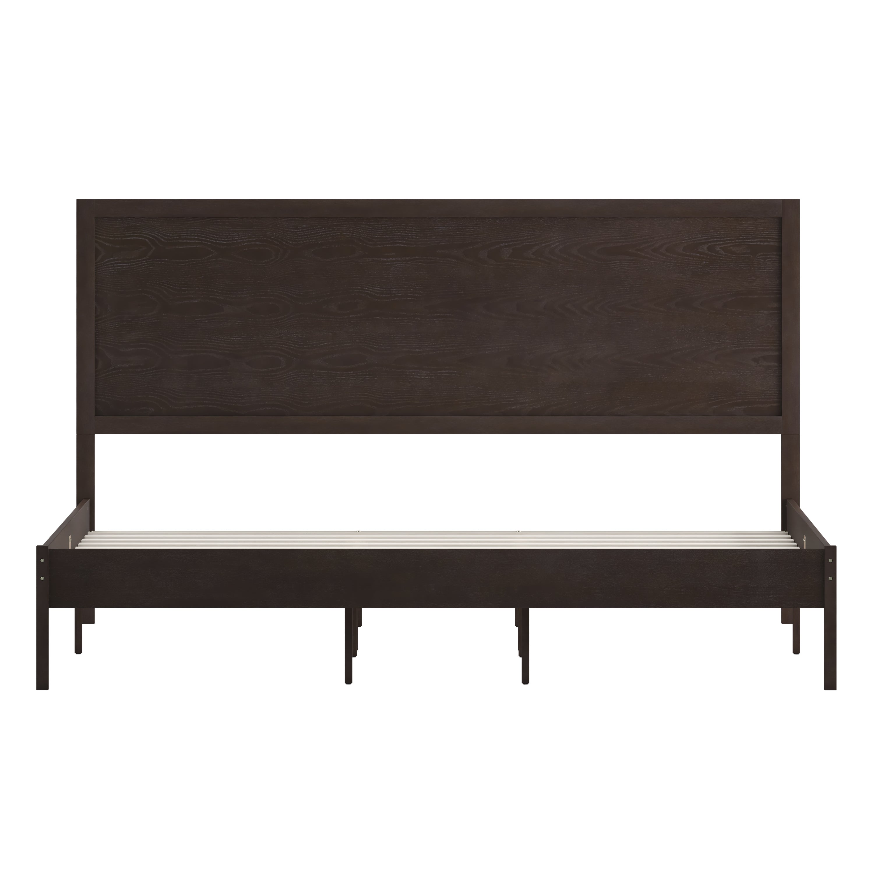 Asher King Size Solid Wood Platform Bed with Wooden Slats and Headboard, No Box Spring Needed, Dark Brown