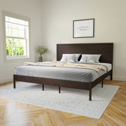 Asher King Size Solid Wood Platform Bed with Wooden Slats and Headboard, No Box Spring Needed, Dark Brown