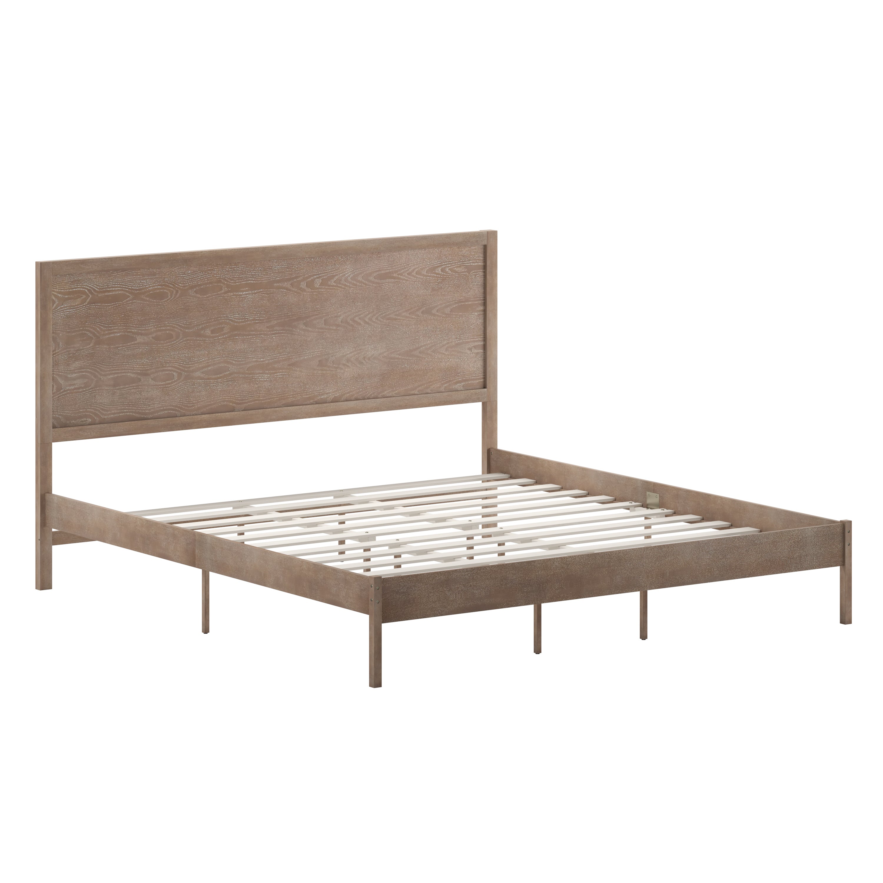 Asher King Size Solid Wood Platform Bed with Wooden Slats and Headboard, No Box Spring Needed, Light Brown