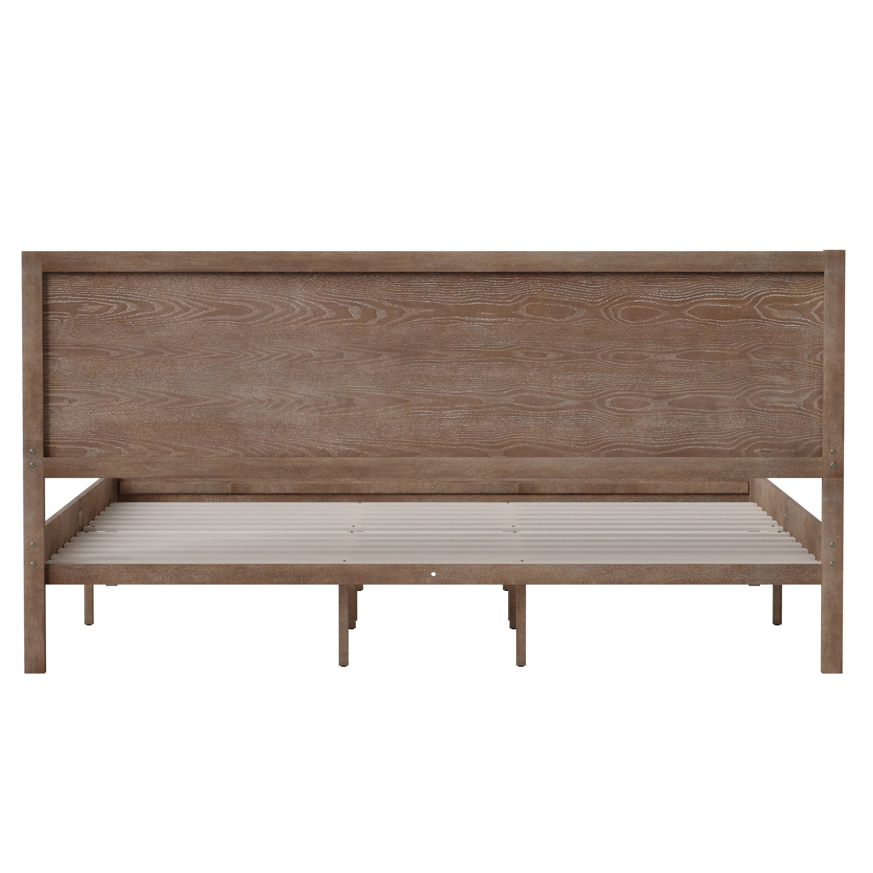 Asher King Size Solid Wood Platform Bed with Wooden Slats and Headboard, No Box Spring Needed, Light Brown