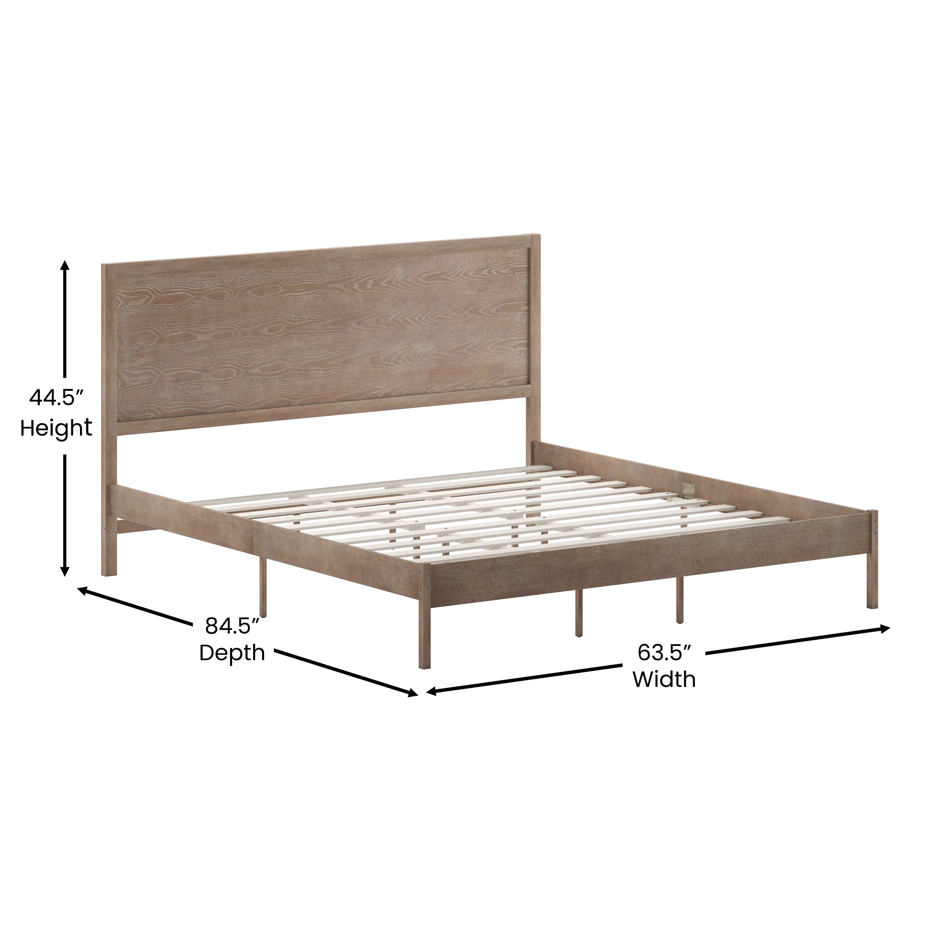 Asher King Size Solid Wood Platform Bed with Wooden Slats and Headboard, No Box Spring Needed, Light Brown