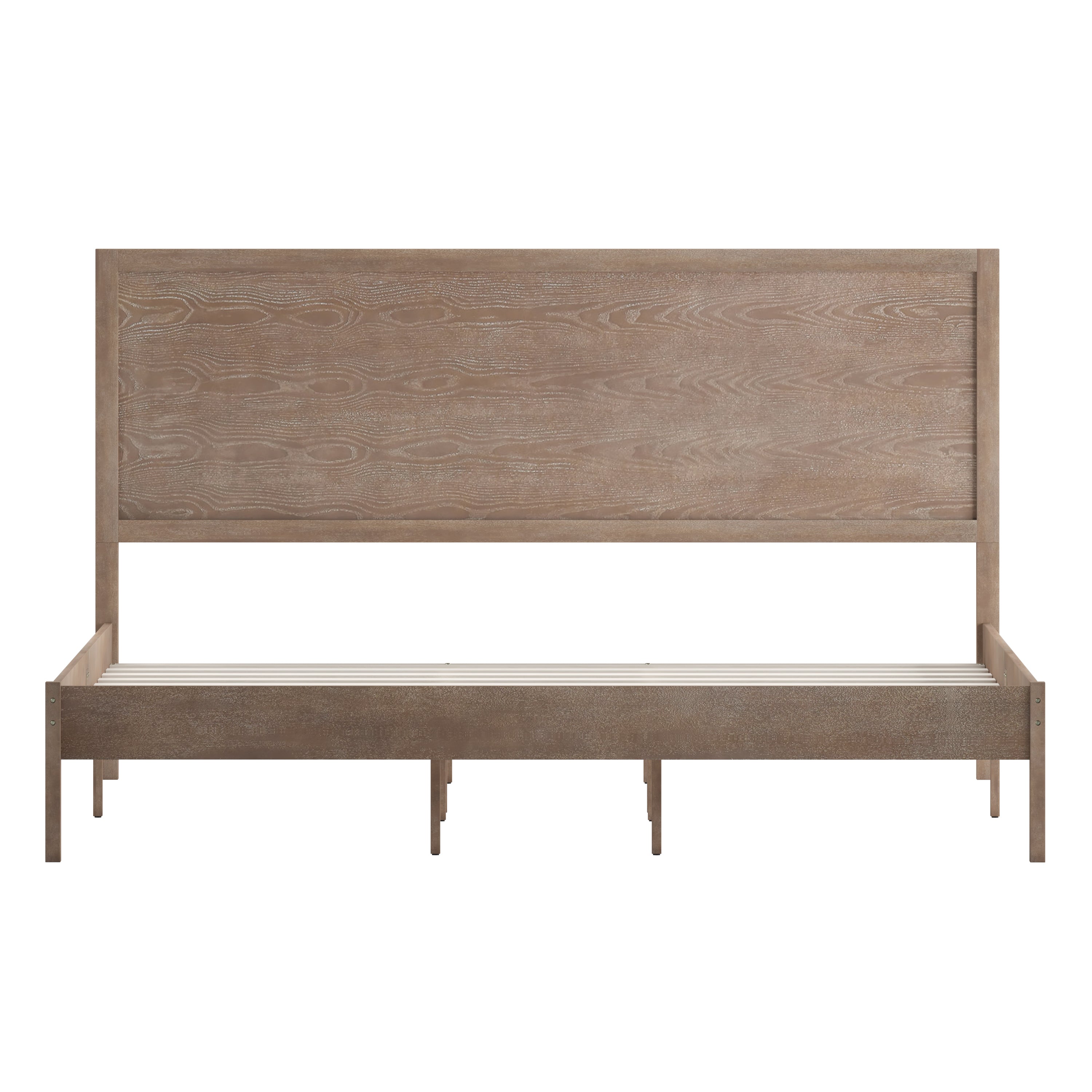 Asher King Size Solid Wood Platform Bed with Wooden Slats and Headboard, No Box Spring Needed, Light Brown