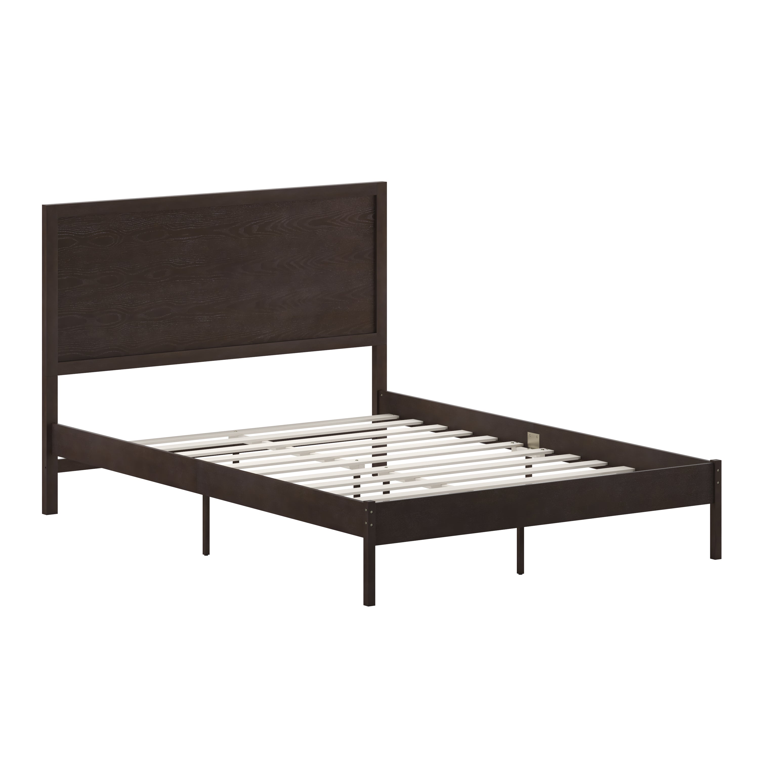 Asher Queen Size Solid Wood Platform Bed with Wooden Slats and Headboard, No Box Spring Needed, Dark Brown