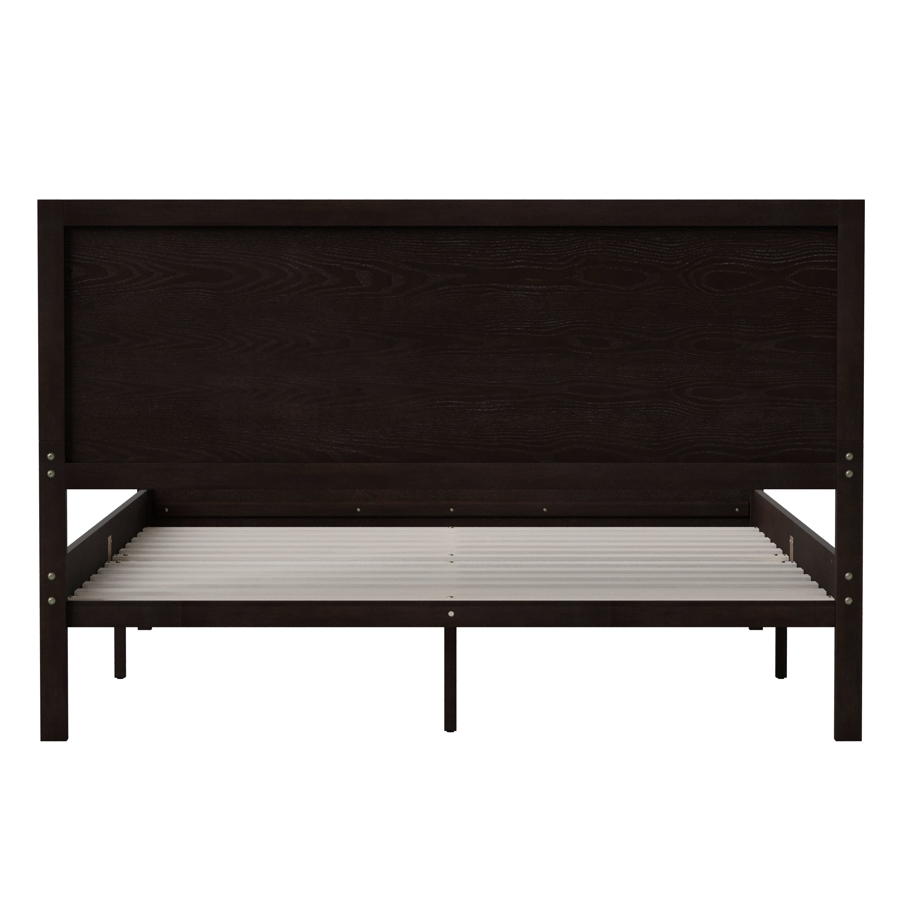 Asher Queen Size Solid Wood Platform Bed with Wooden Slats and Headboard, No Box Spring Needed, Dark Brown