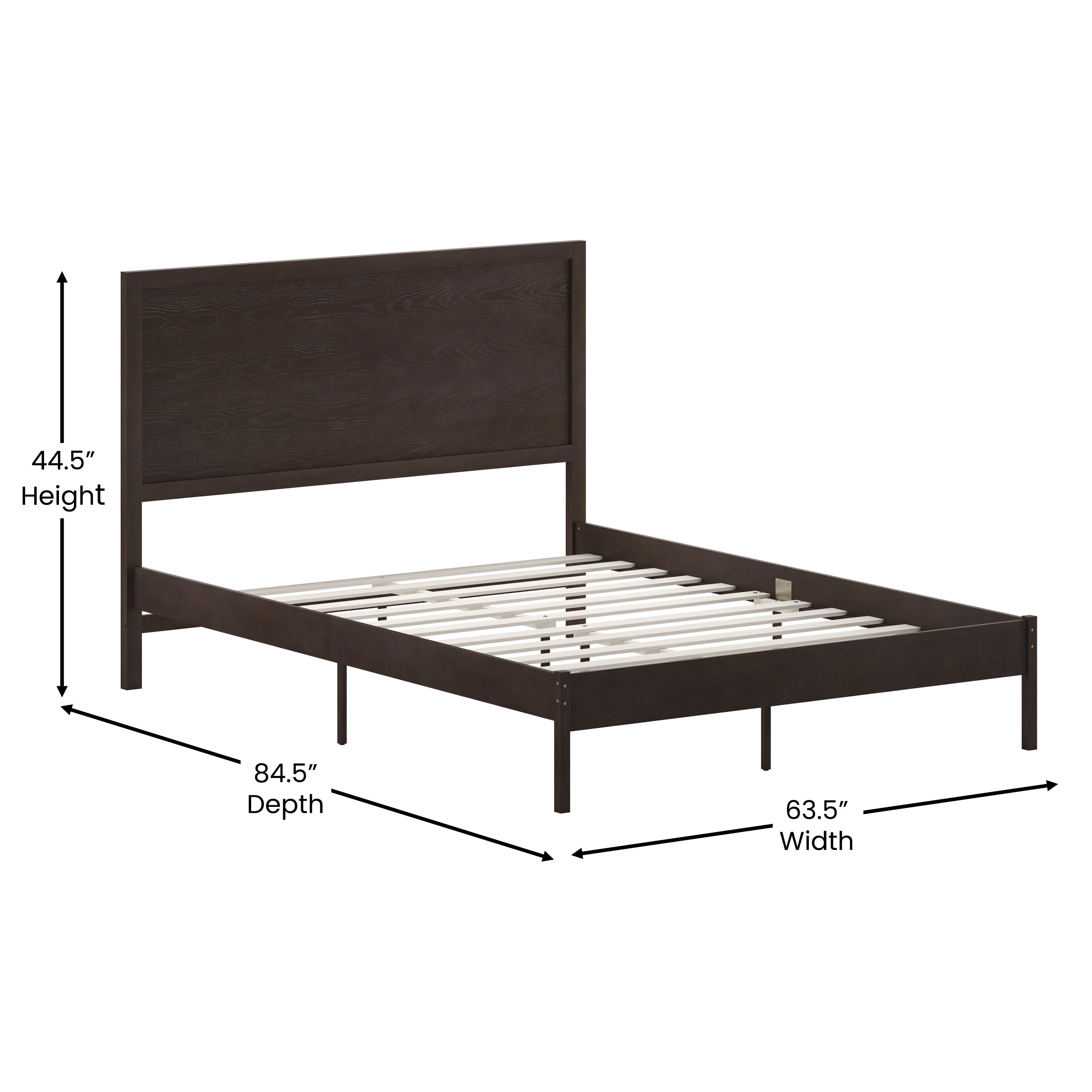 Asher Queen Size Solid Wood Platform Bed with Wooden Slats and Headboard, No Box Spring Needed, Dark Brown