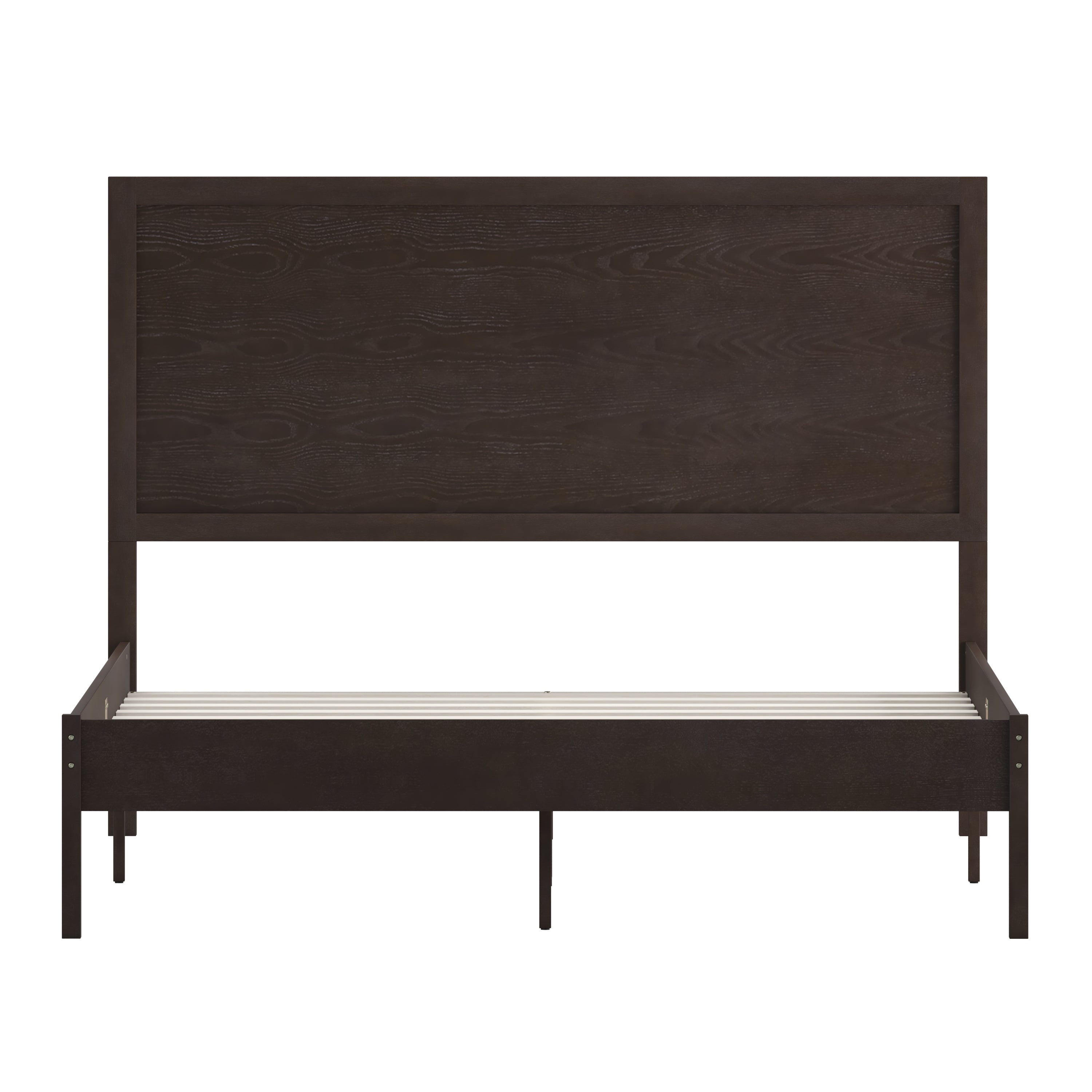 Asher Queen Size Solid Wood Platform Bed with Wooden Slats and Headboard, No Box Spring Needed, Dark Brown