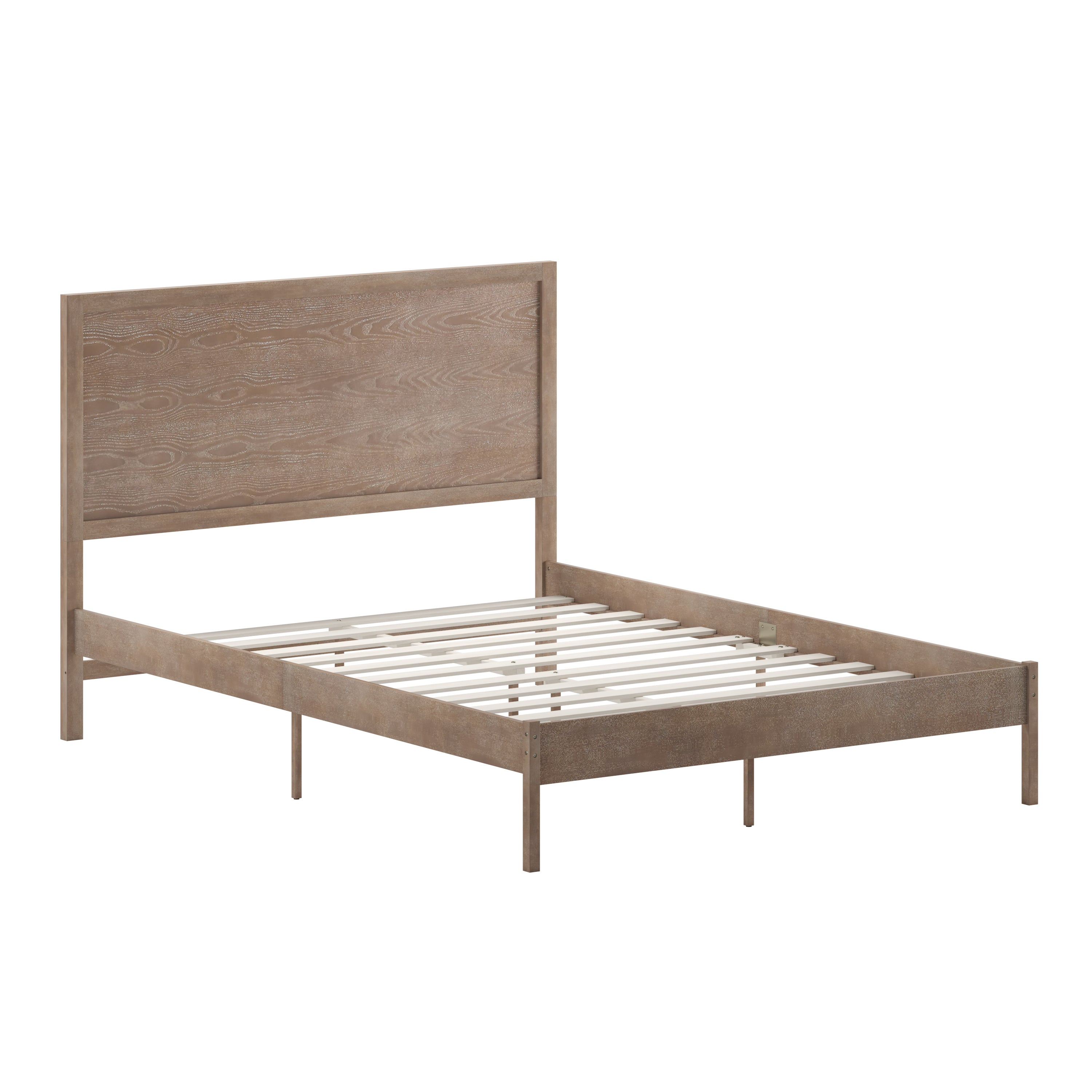 Asher Queen Size Solid Wood Platform Bed with Wooden Slats and Headboard, No Box Spring Needed, Light Brown