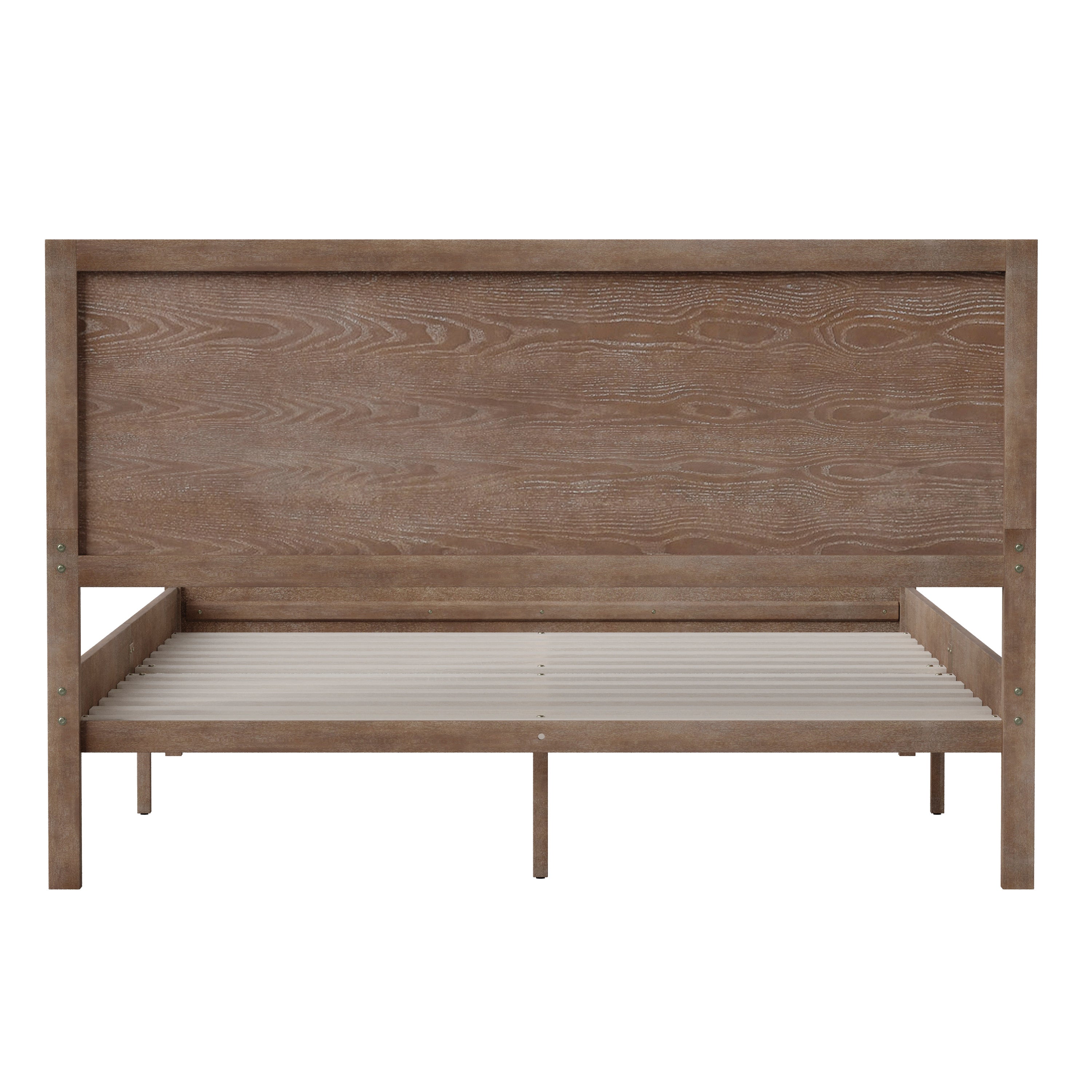 Asher Queen Size Solid Wood Platform Bed with Wooden Slats and Headboard, No Box Spring Needed, Light Brown