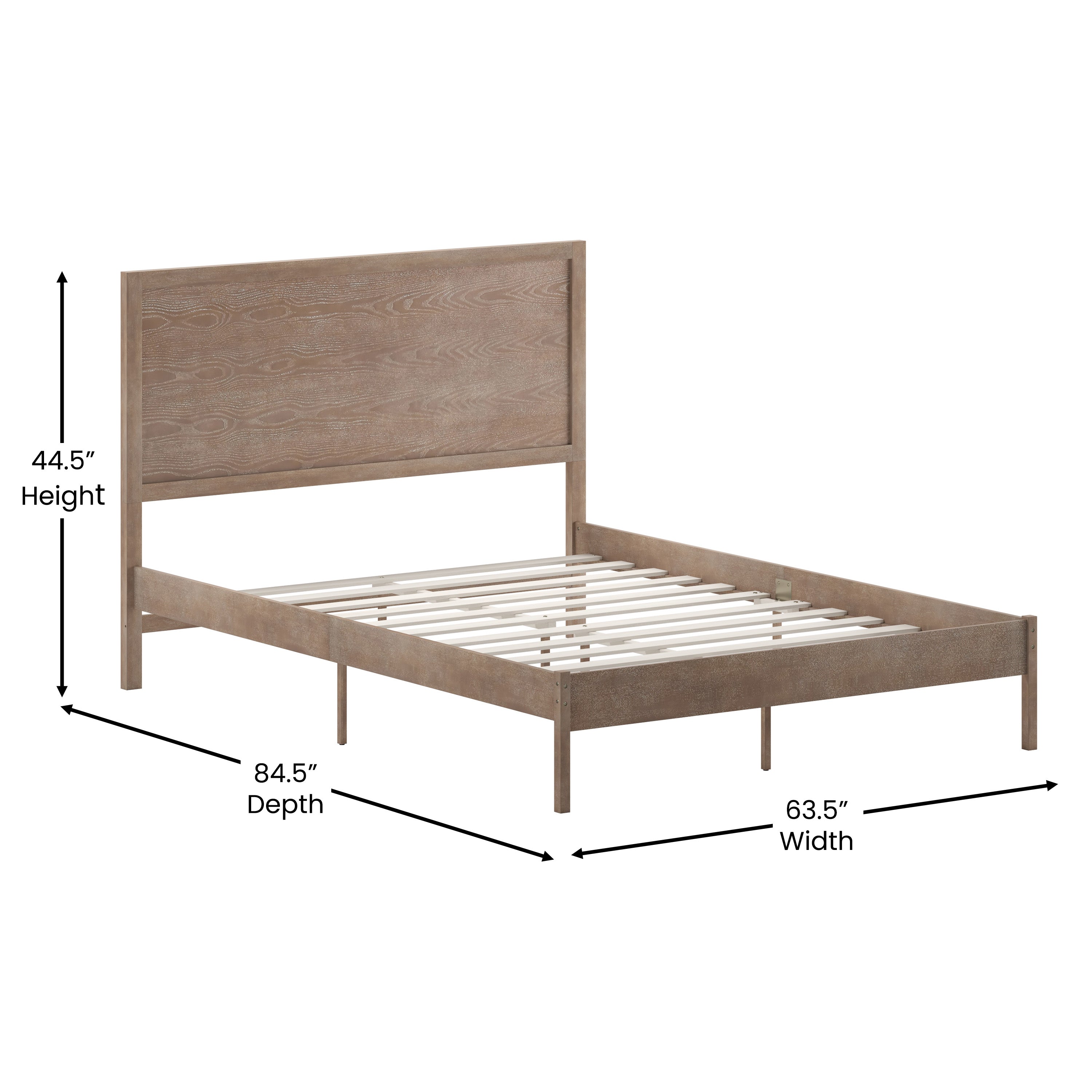 Asher Queen Size Solid Wood Platform Bed with Wooden Slats and Headboard, No Box Spring Needed, Light Brown