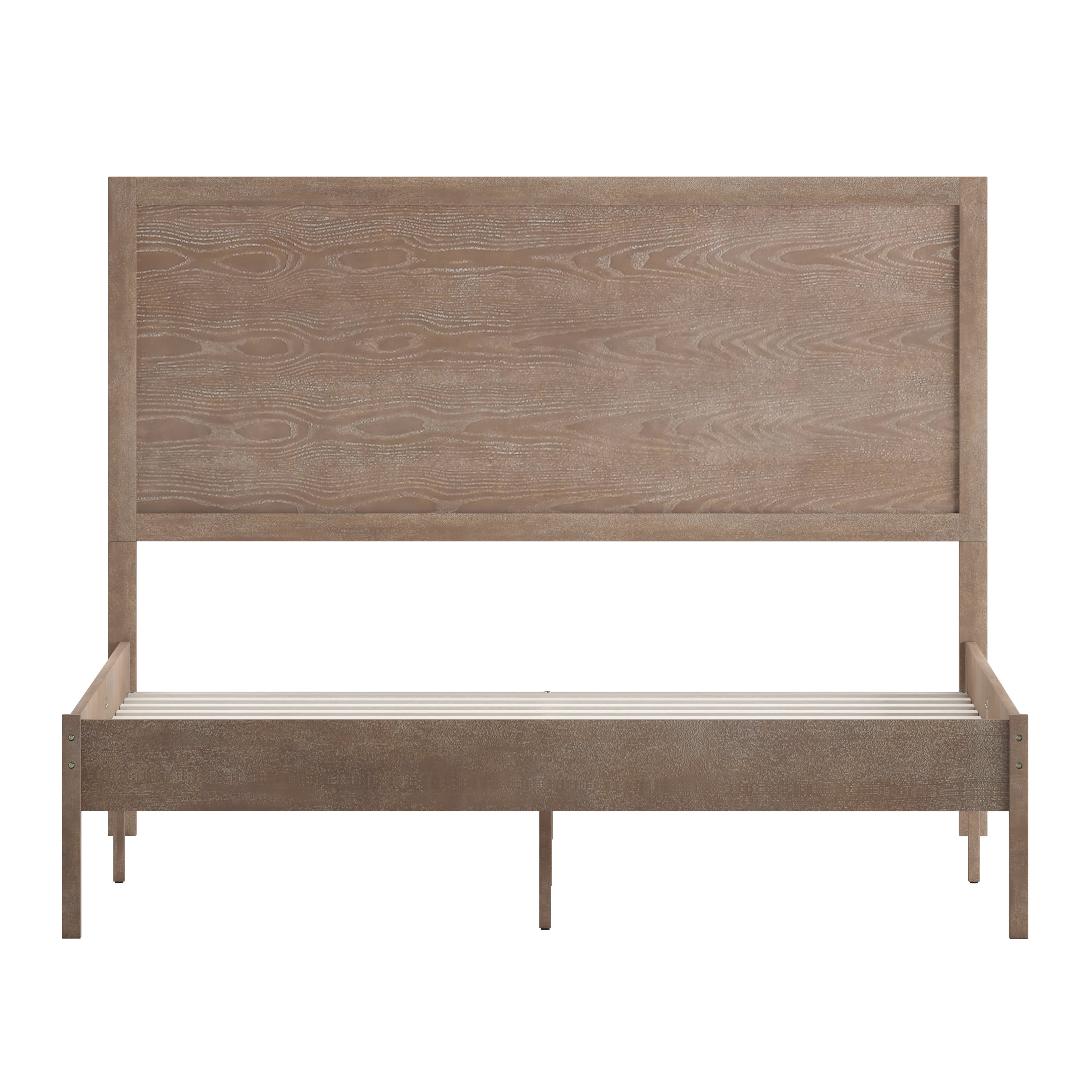 Asher Queen Size Solid Wood Platform Bed with Wooden Slats and Headboard, No Box Spring Needed, Light Brown