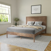 Asher Queen Size Solid Wood Platform Bed with Wooden Slats and Headboard, No Box Spring Needed, Light Brown