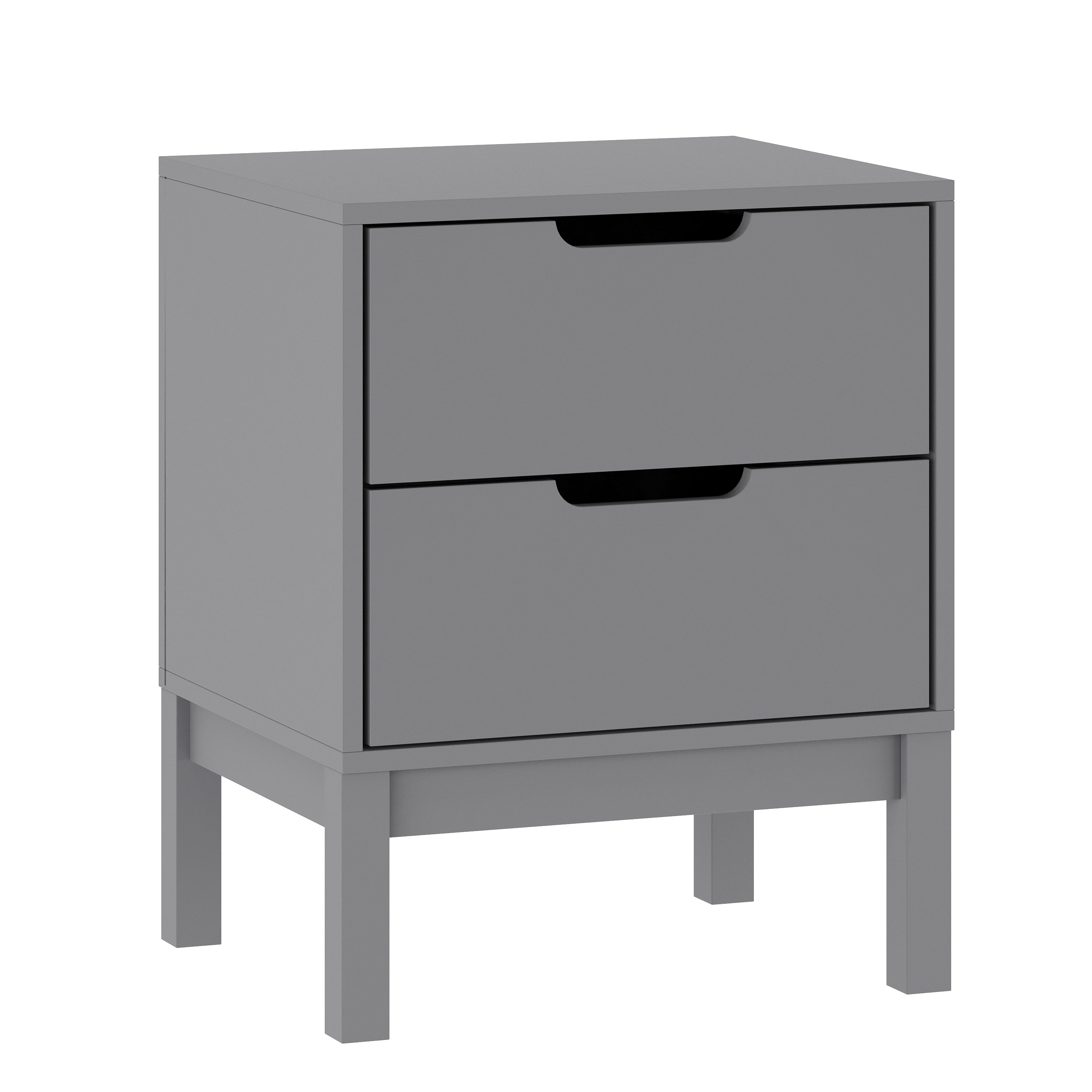 Dallas Wooden Night Stand, Bedroom Side Table with 2 Storage Drawers for Kids in Gray