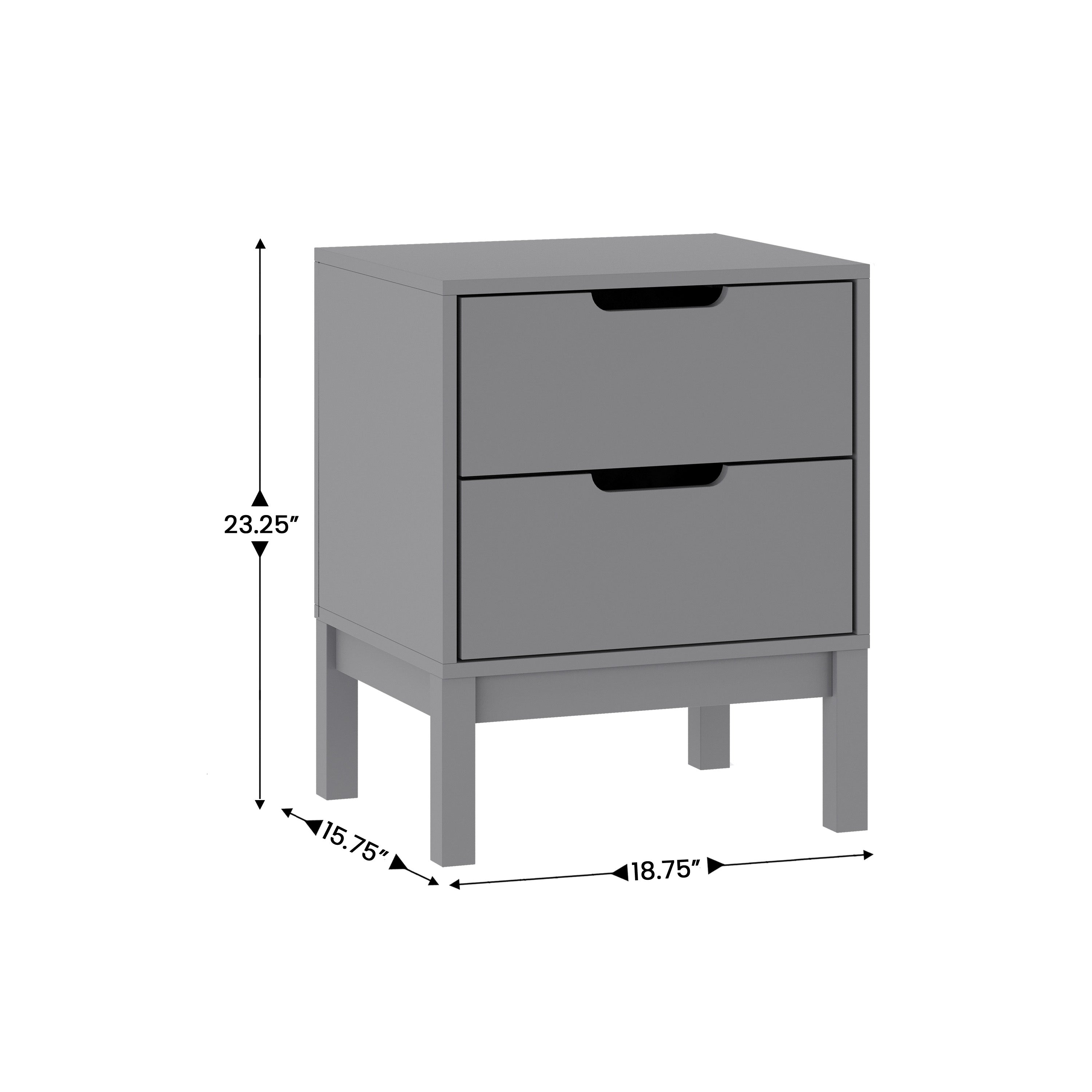 Dallas Wooden Night Stand, Bedroom Side Table with 2 Storage Drawers for Kids in Gray