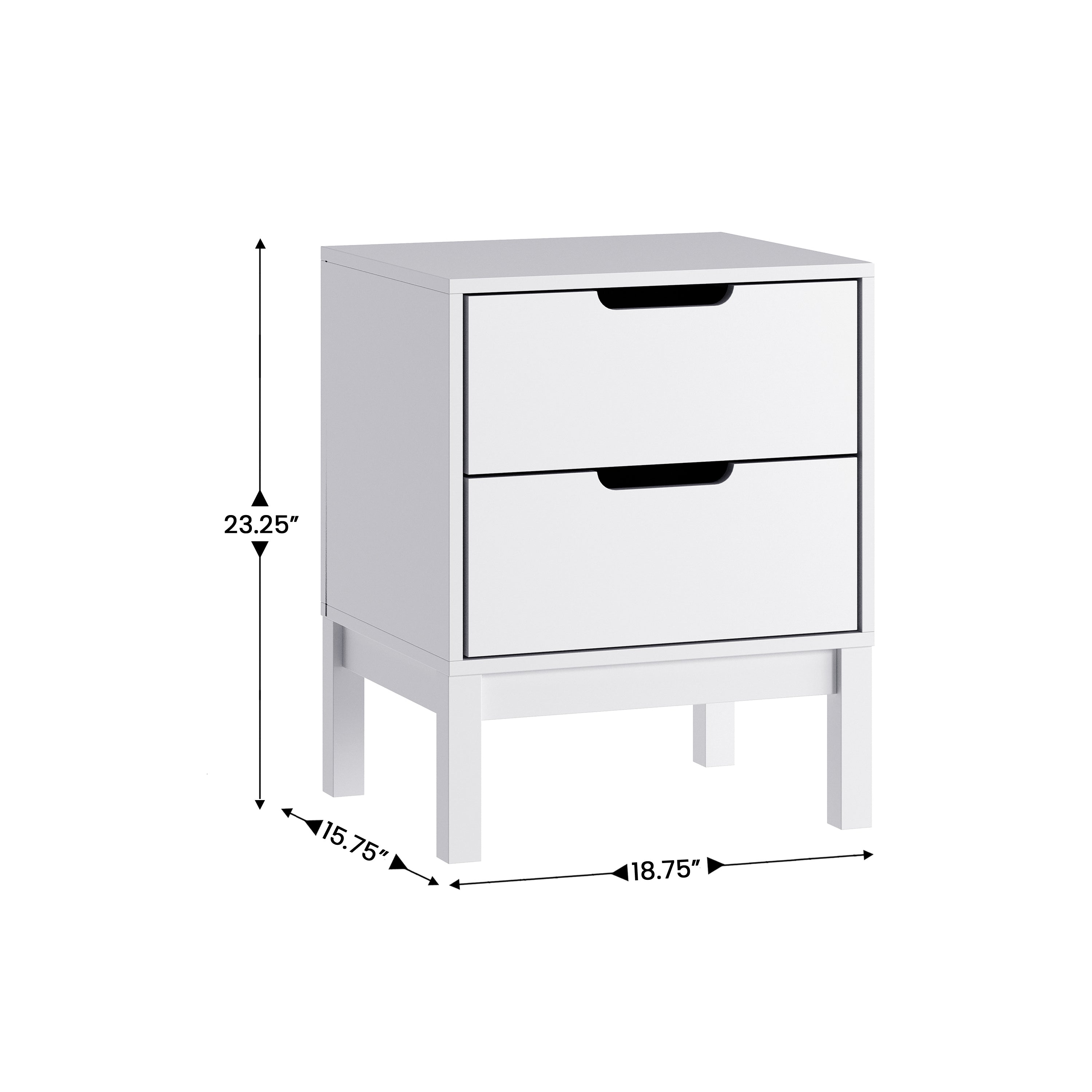 Dallas Wooden Night Stand, Bedroom Side Table with 2 Storage Drawers for Kids in White