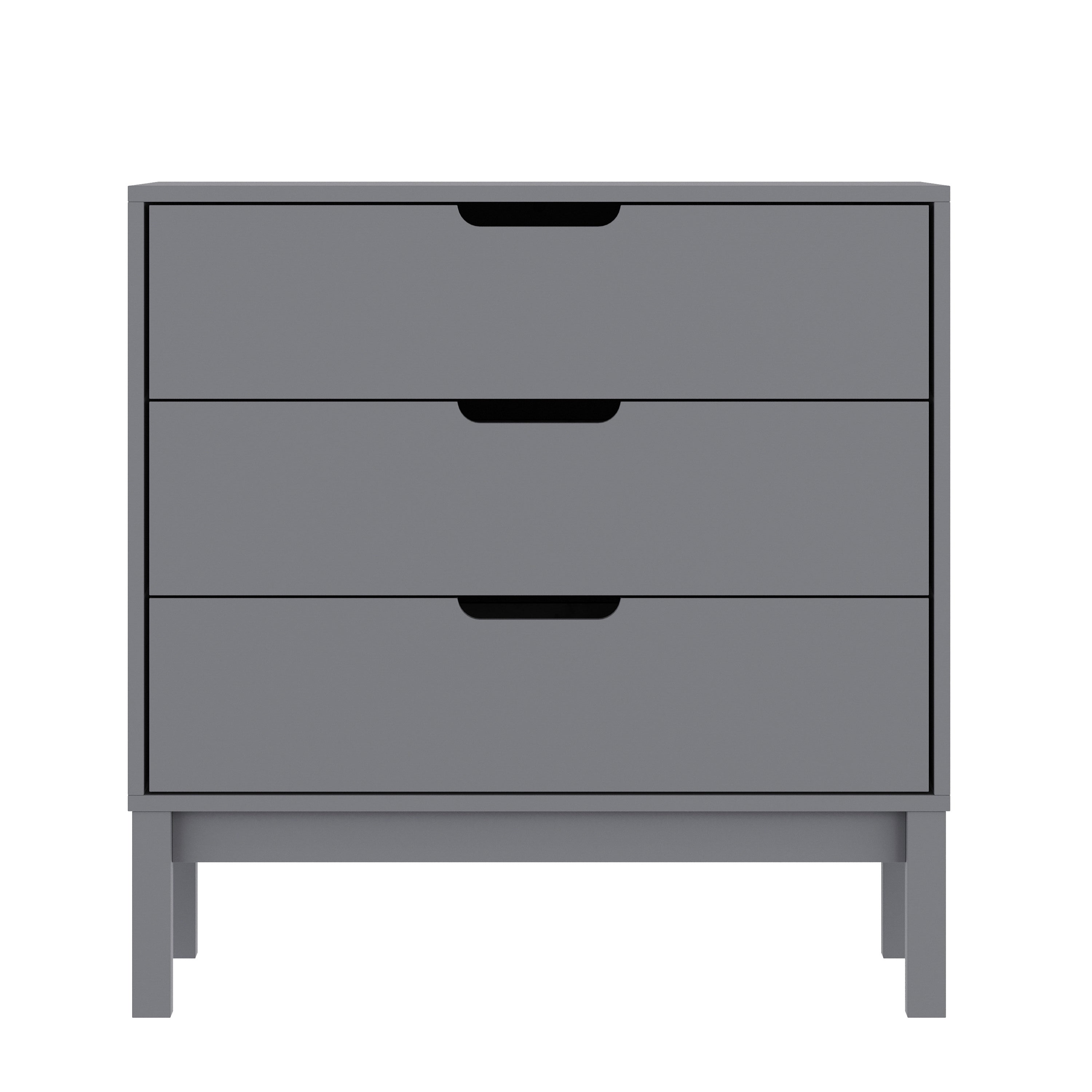 Dallas Wooden 3-Drawer Dresser for Bedroom, Chest of Drawers for Kids in Gray