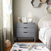 Dallas Wooden 3-Drawer Dresser for Bedroom, Chest of Drawers for Kids in Gray