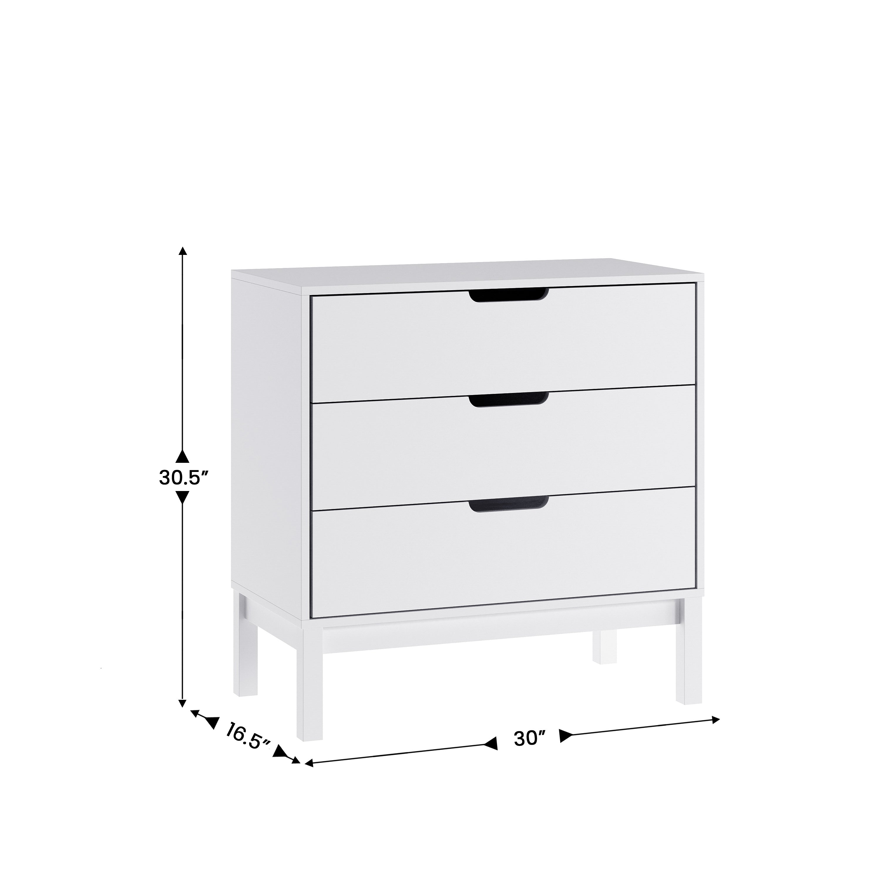Dallas Wooden 3-Drawer Dresser for Bedroom, Chest of Drawers for Kids in White