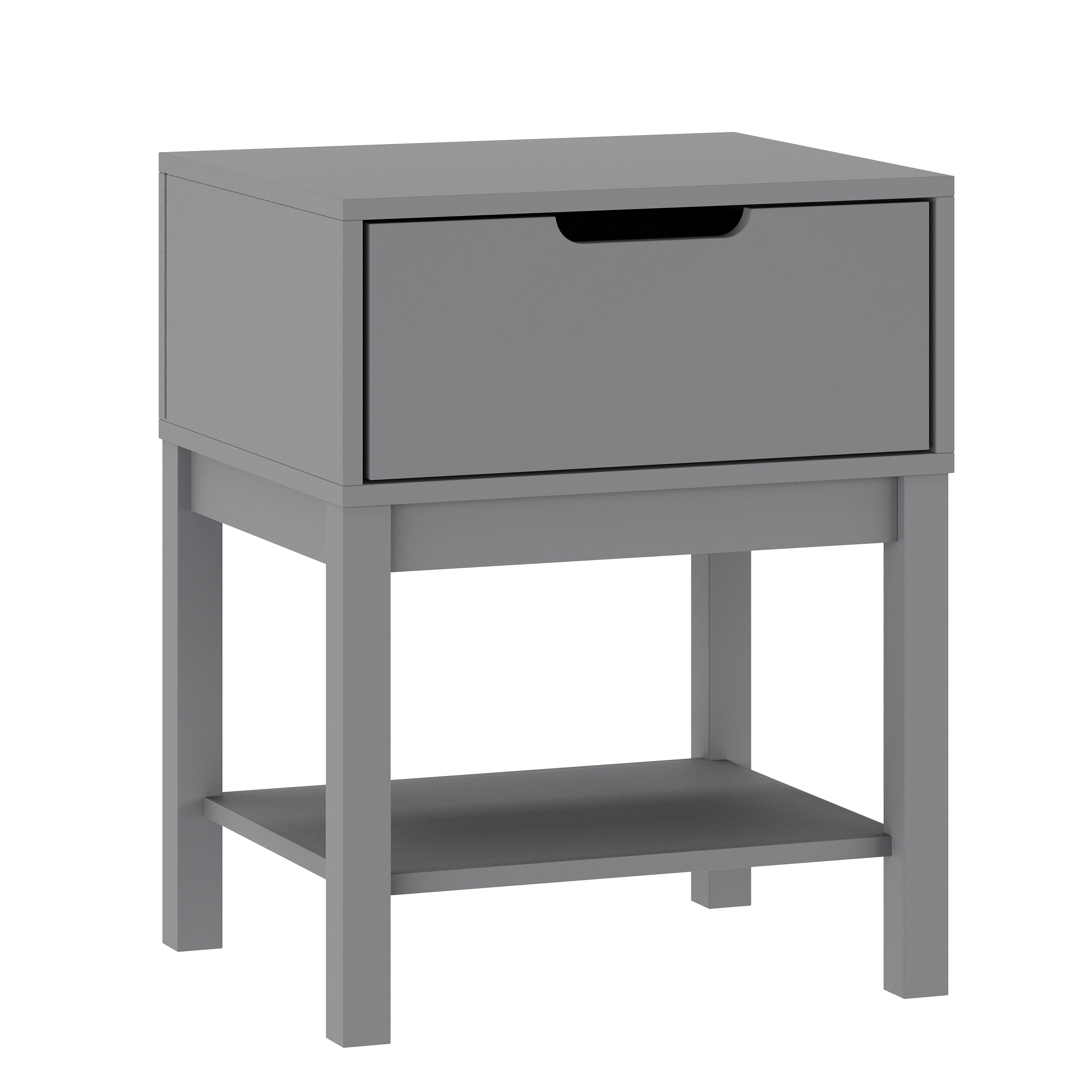 Dallas Wooden Night Stand, Bedroom Side Table with Storage Drawer and Shelf for Kids in Gray