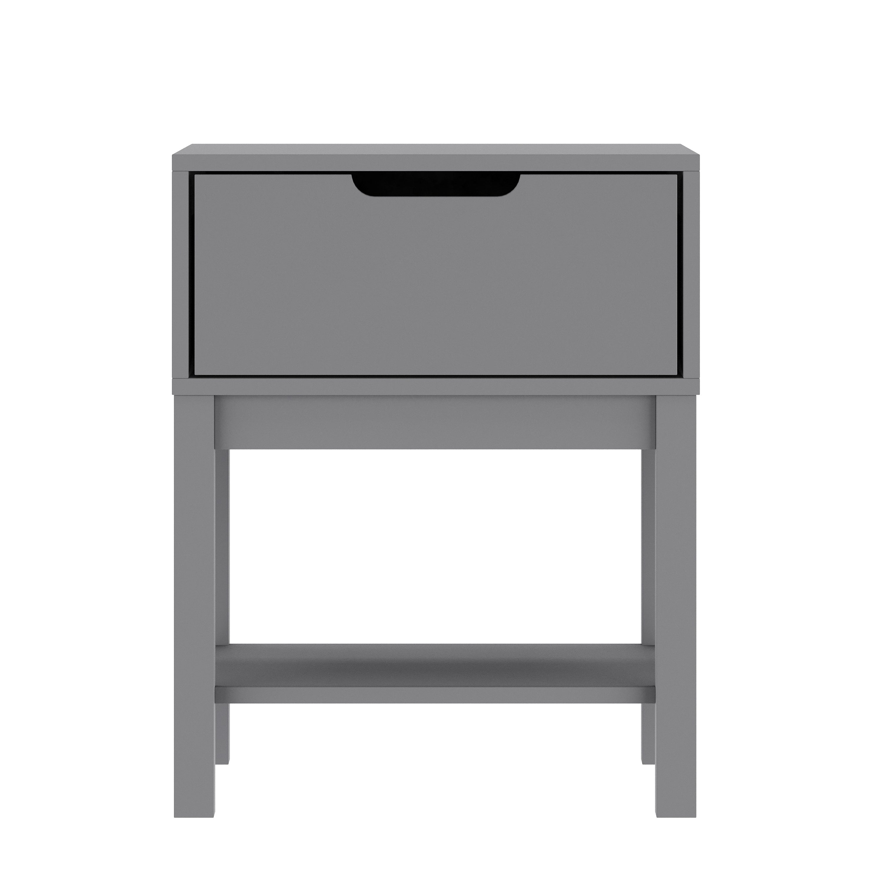 Dallas Wooden Night Stand, Bedroom Side Table with Storage Drawer and Shelf for Kids in Gray