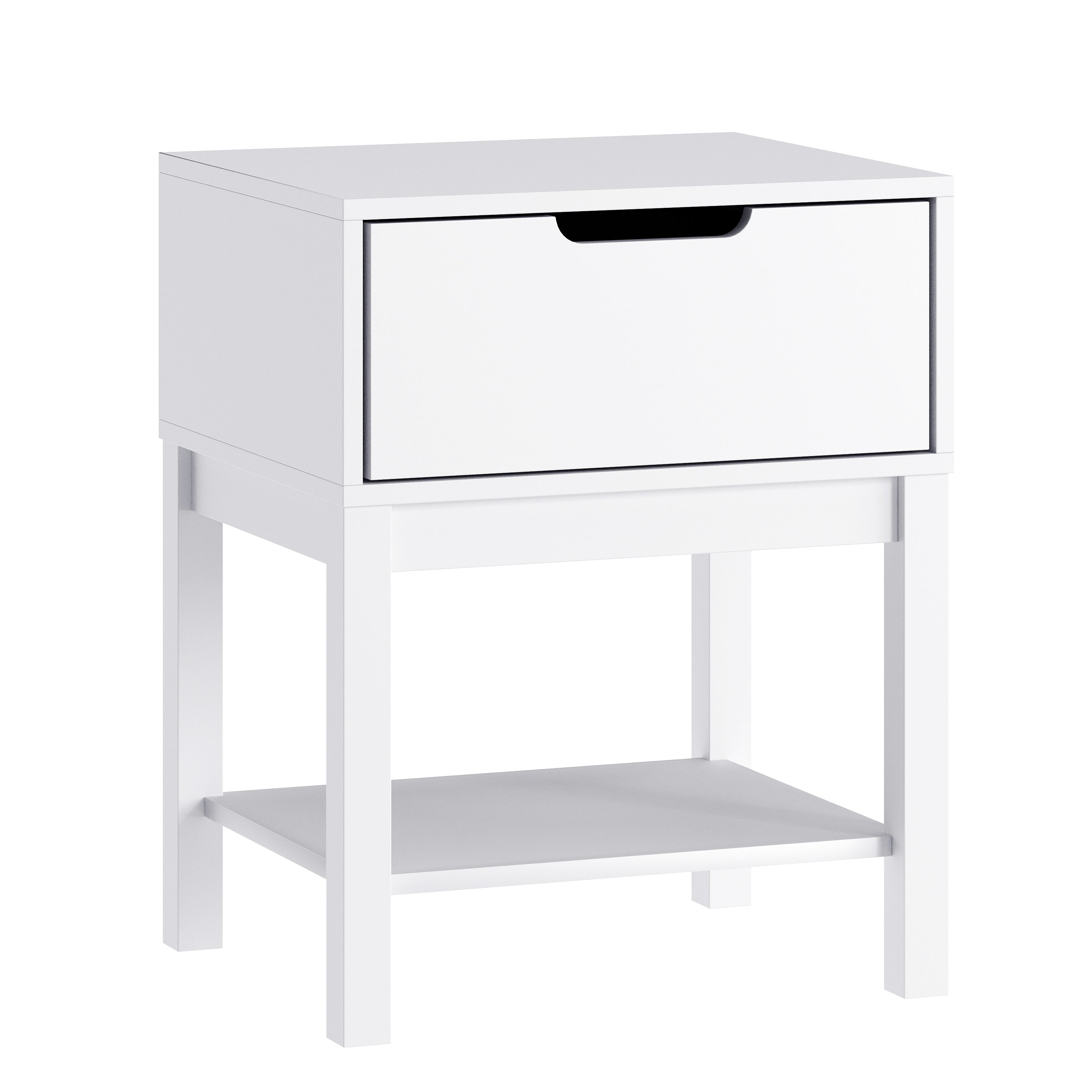 Dallas Wooden Night Stand, Bedroom Side Table with Storage Drawer and Shelf for Kids in White