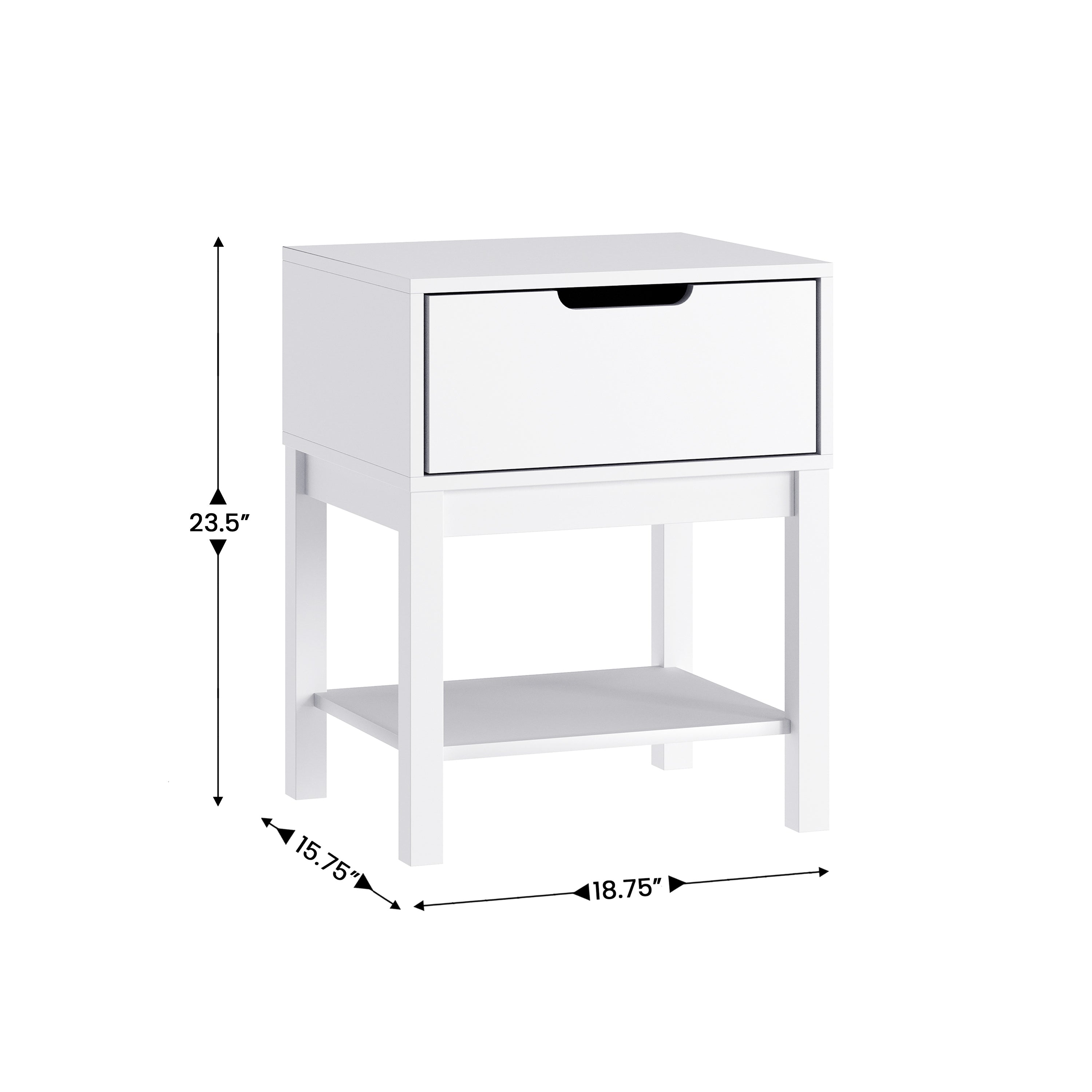 Dallas Wooden Night Stand, Bedroom Side Table with Storage Drawer and Shelf for Kids in White