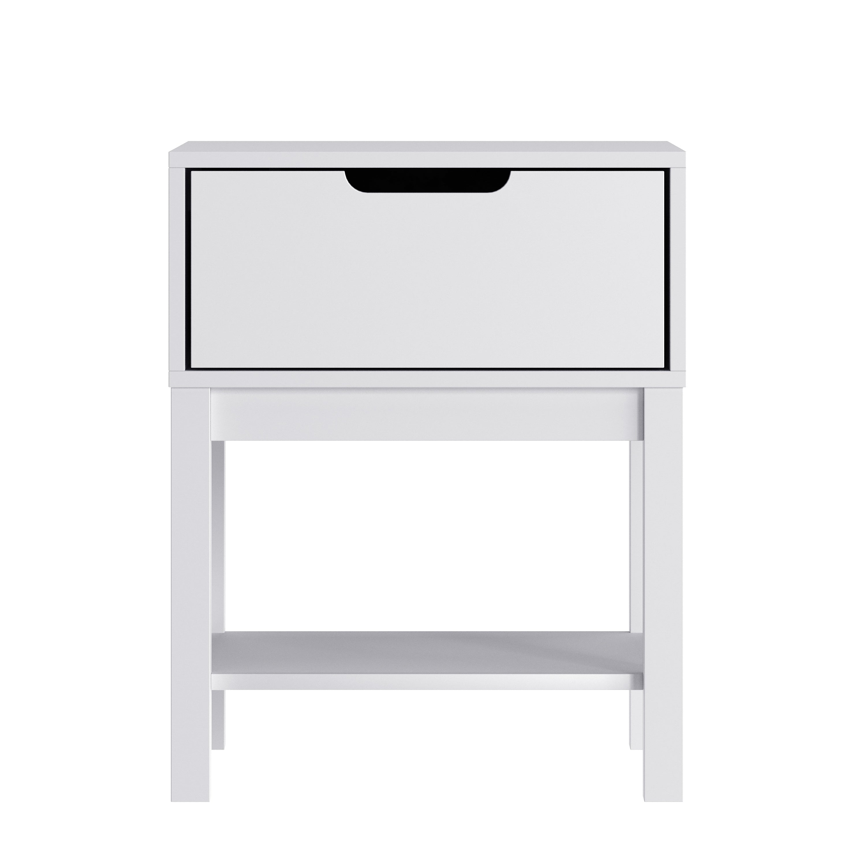 Dallas Wooden Night Stand, Bedroom Side Table with Storage Drawer and Shelf for Kids in White