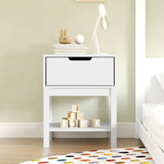 Dallas Wooden Night Stand, Bedroom Side Table with Storage Drawer and Shelf for Kids in White