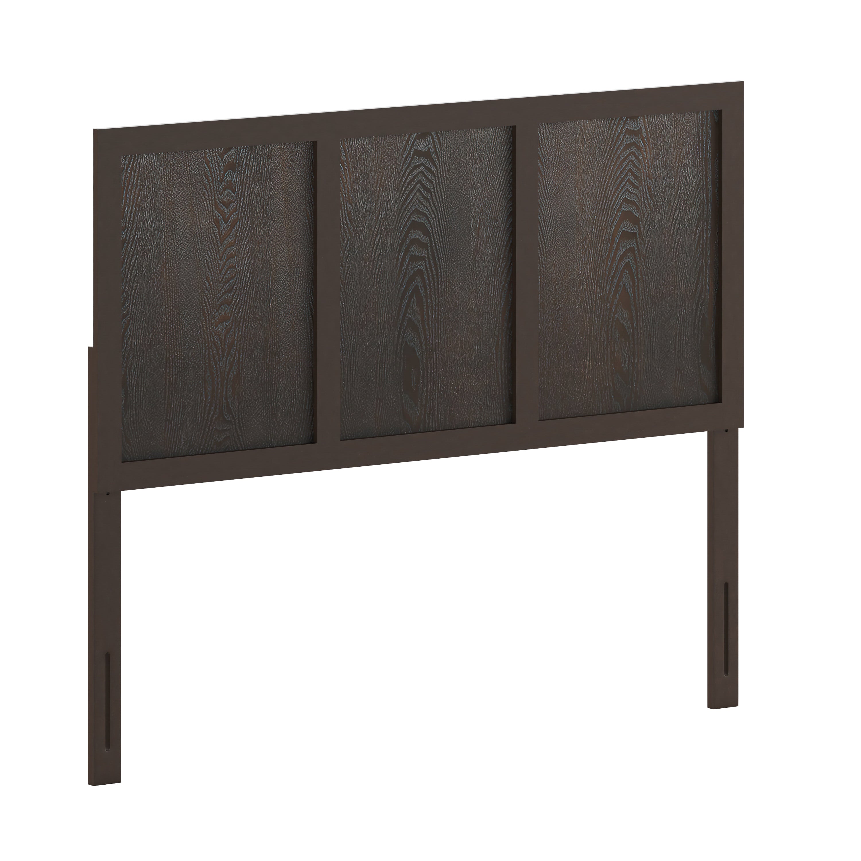 Oliver Full Size Three Panel Wooden Adjustable Headboard for Universal Metal Bed Frames in Dark Brown
