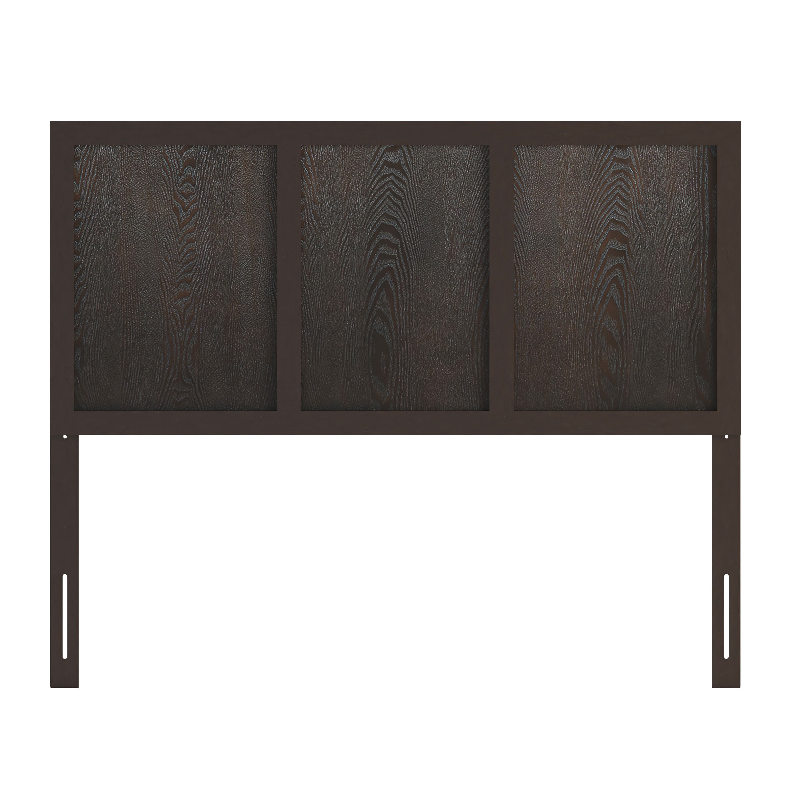 Oliver Full Size Three Panel Wooden Adjustable Headboard for Universal Metal Bed Frames in Dark Brown