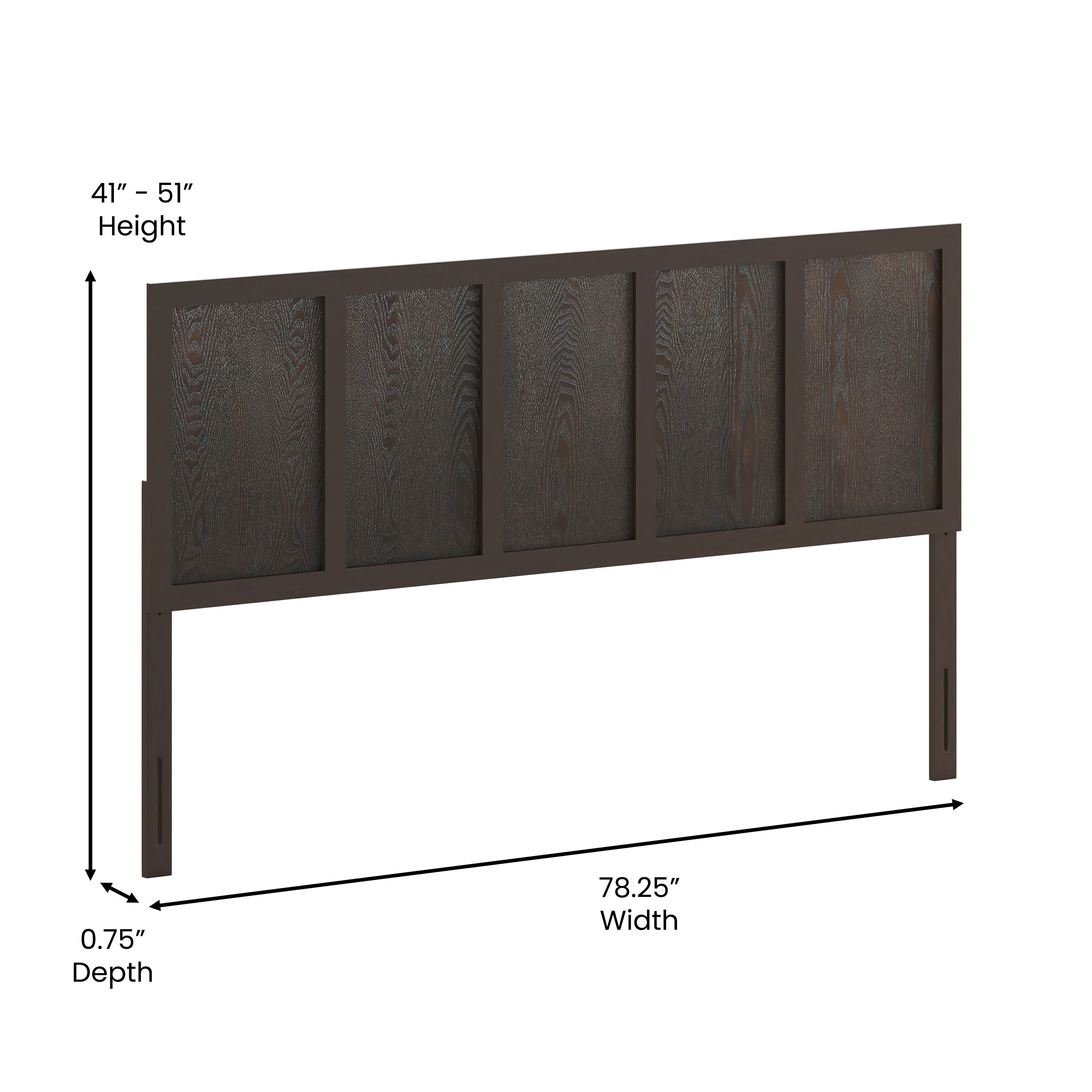 Oliver King Size Four Panel Wooden Adjustable Headboard for Universal Metal Bed Frames in Dark Brown