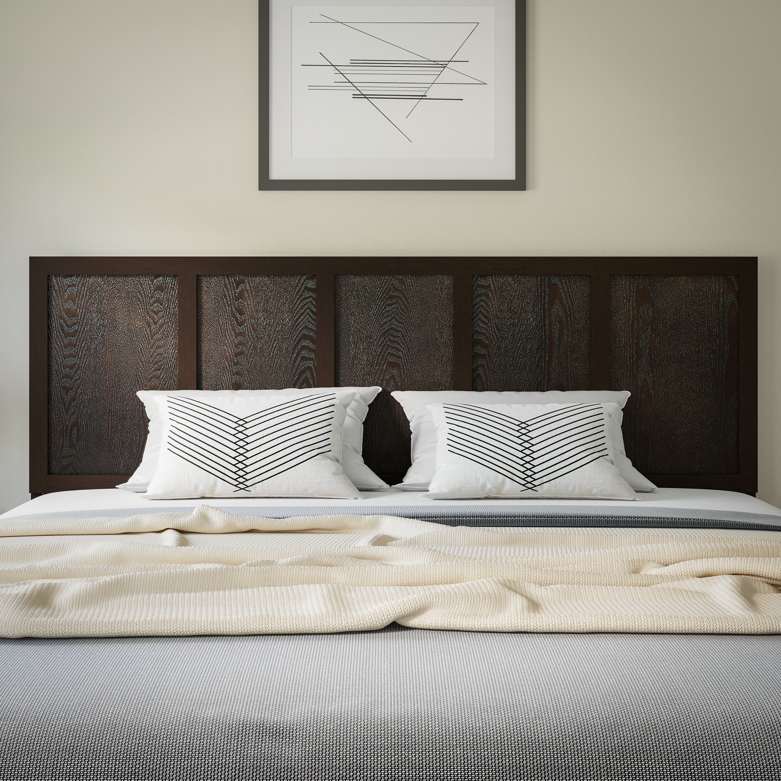 Oliver King Size Four Panel Wooden Adjustable Headboard for Universal Metal Bed Frames in Dark Brown