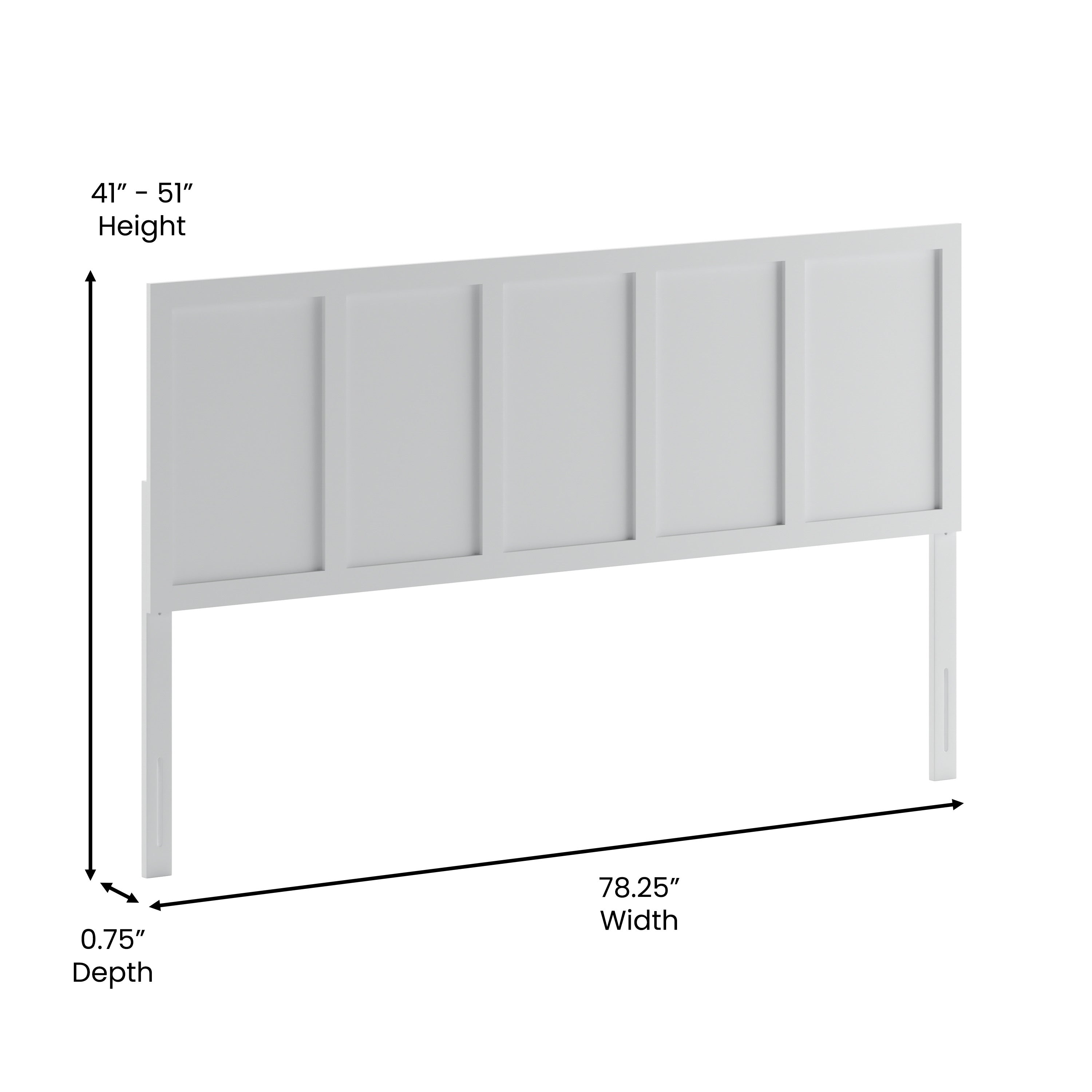 Oliver King Size Four Panel Wooden Adjustable Headboard for Universal Metal Bed Frames in White