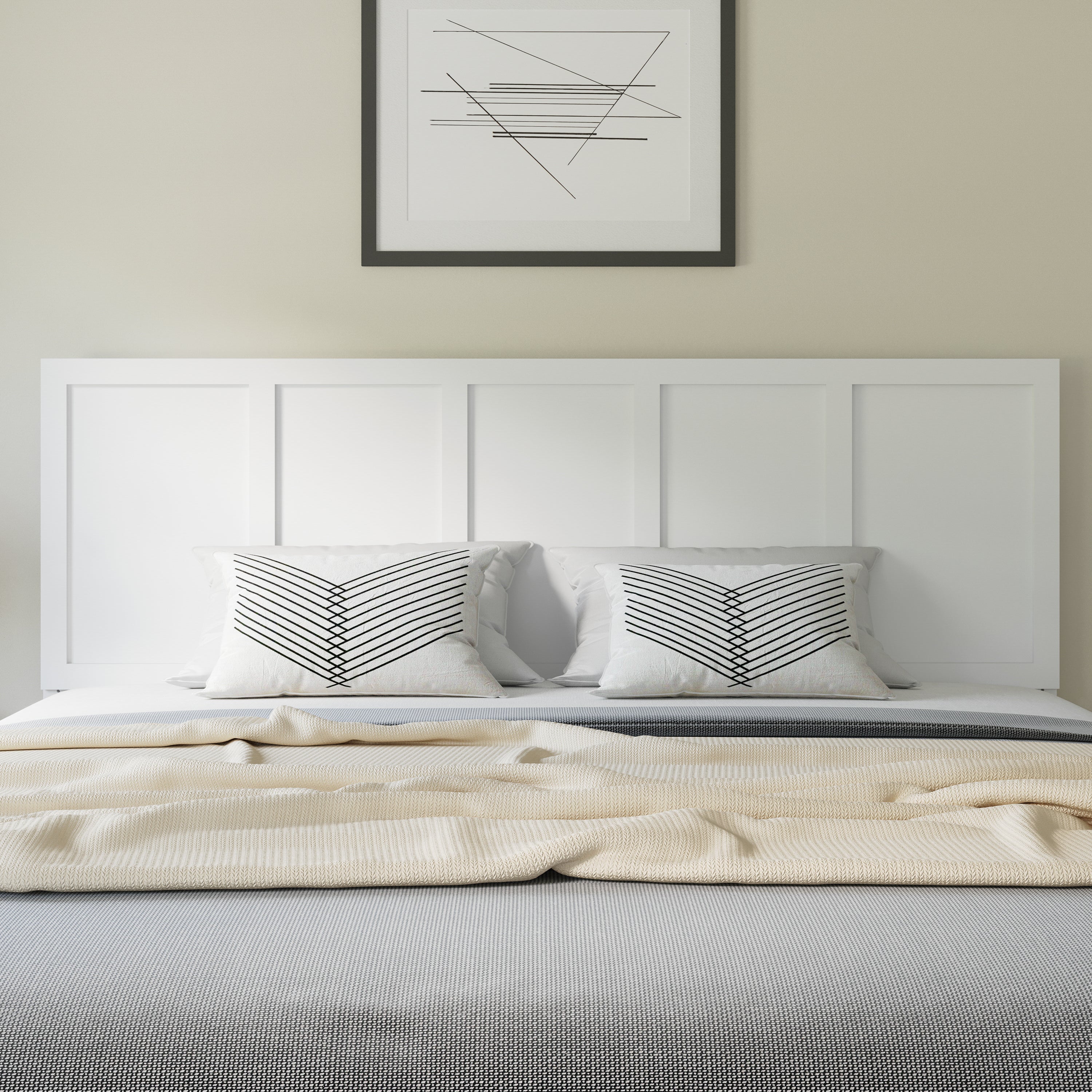 Oliver King Size Four Panel Wooden Adjustable Headboard for Universal Metal Bed Frames in White