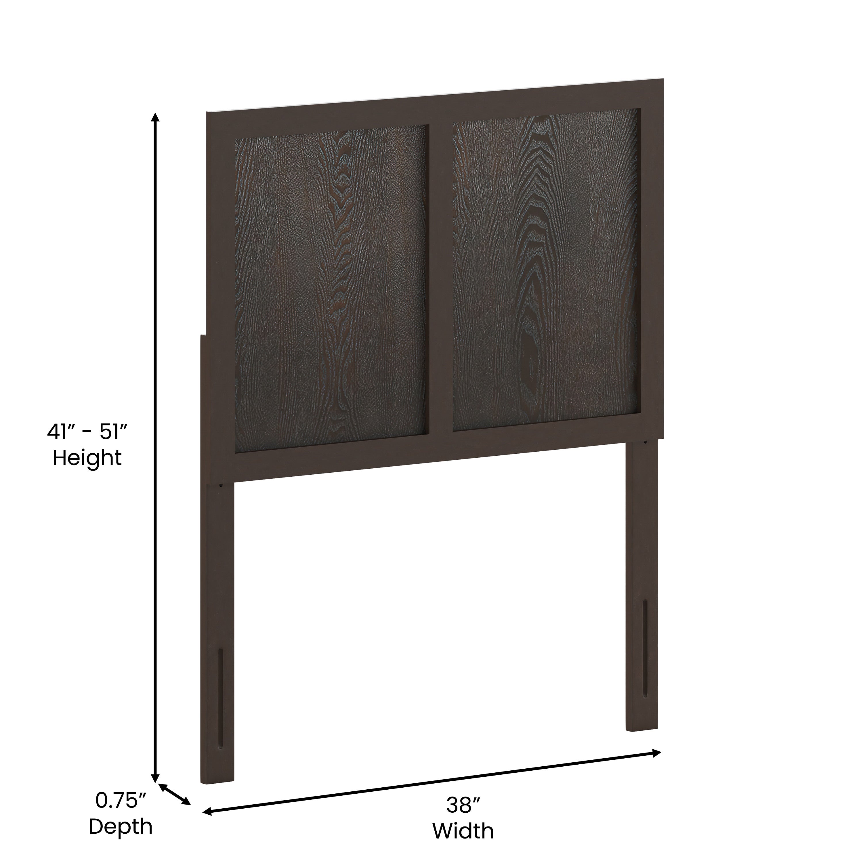Oliver Twin Size Two Panel Wooden Adjustable Headboard for Universal Metal Bed Frames in Dark Brown