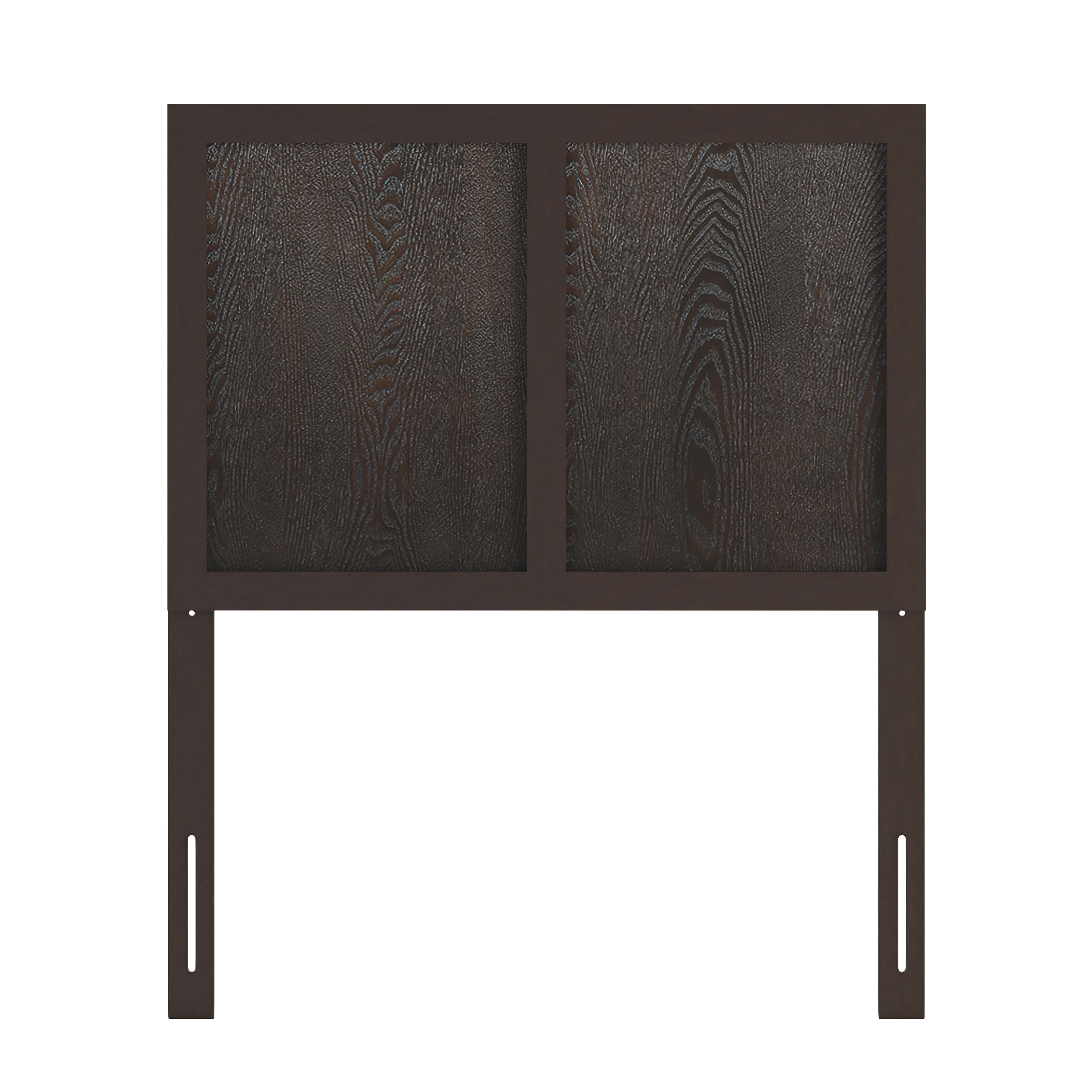 Oliver Twin Size Two Panel Wooden Adjustable Headboard for Universal Metal Bed Frames in Dark Brown