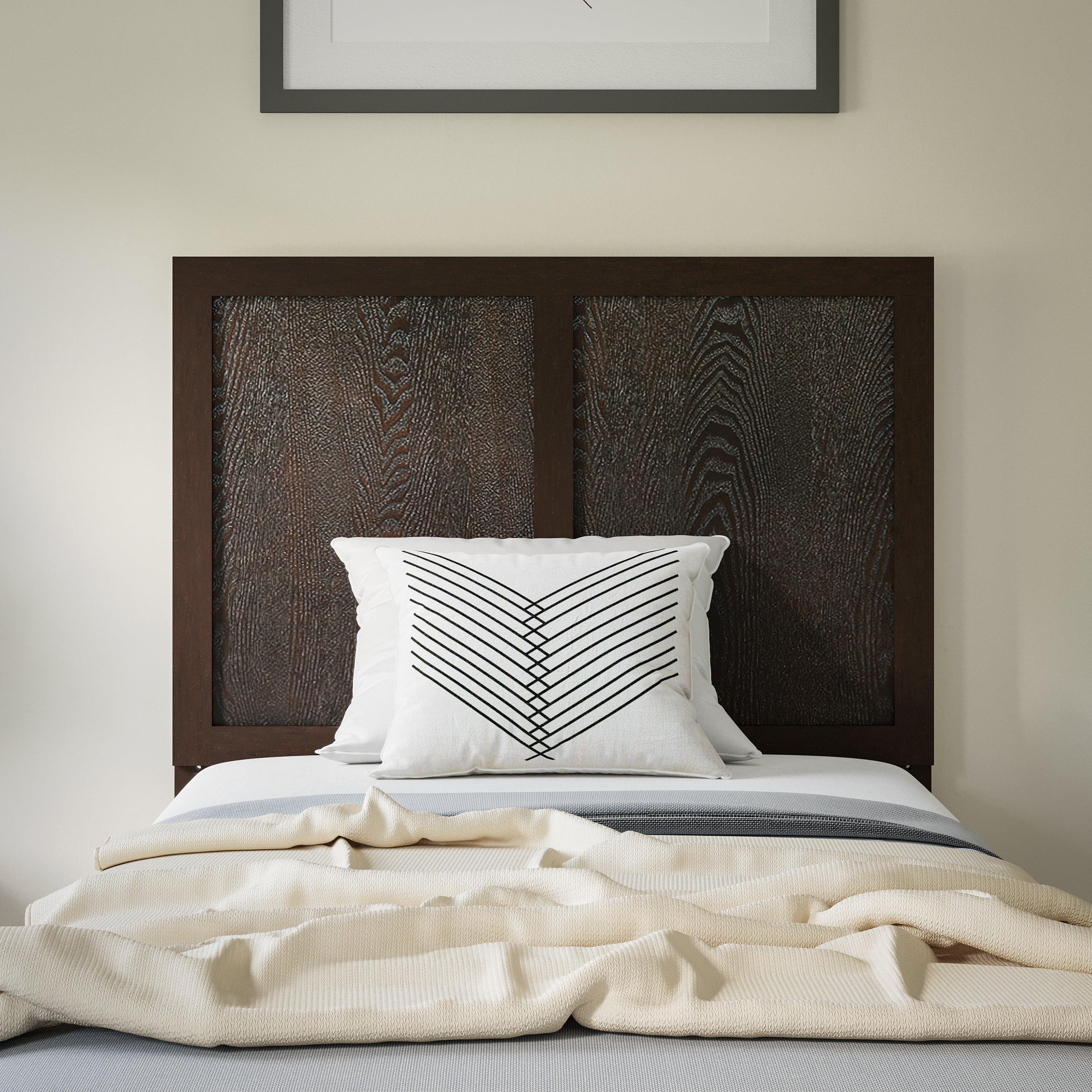 Oliver Twin Size Two Panel Wooden Adjustable Headboard for Universal Metal Bed Frames in Dark Brown