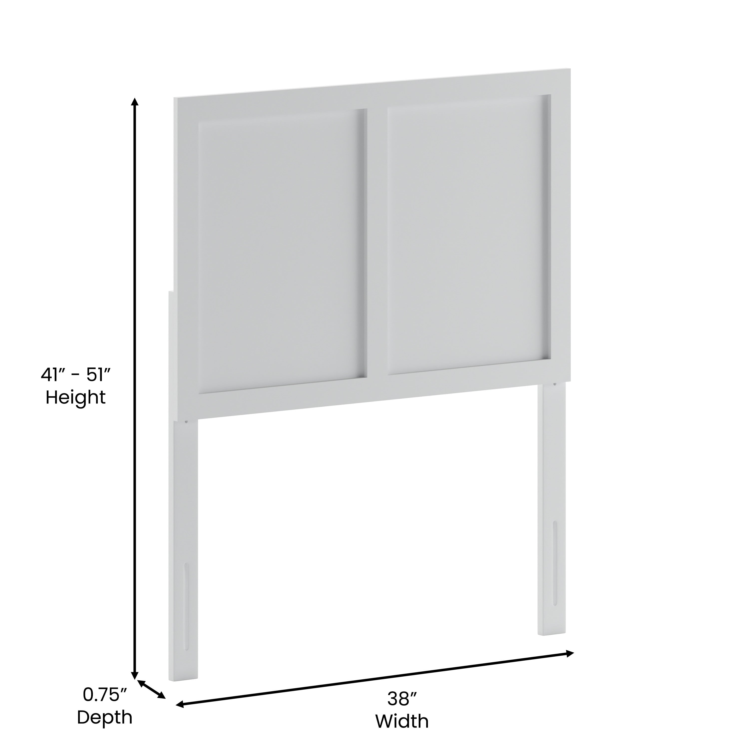 Oliver Twin Size Two Panel Wooden Adjustable Headboard for Universal Metal Bed Frames in White