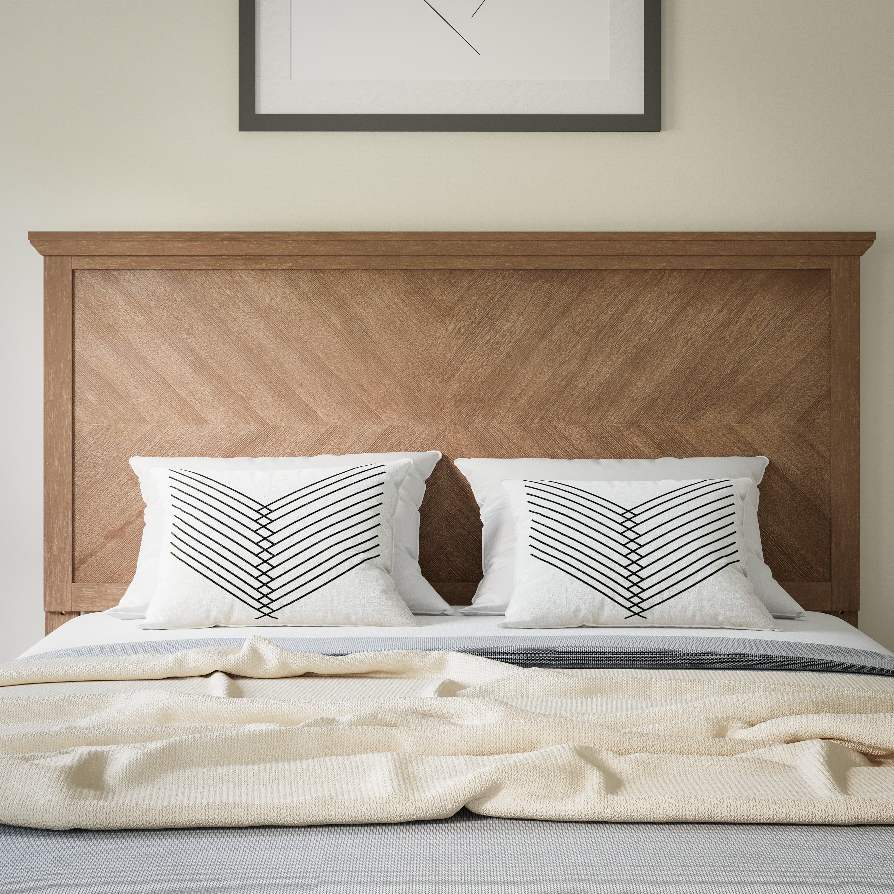 Fiona Full Size Herringbone Wooden Adjustable Headboard for Universal Metal Bed Frames Light Brown