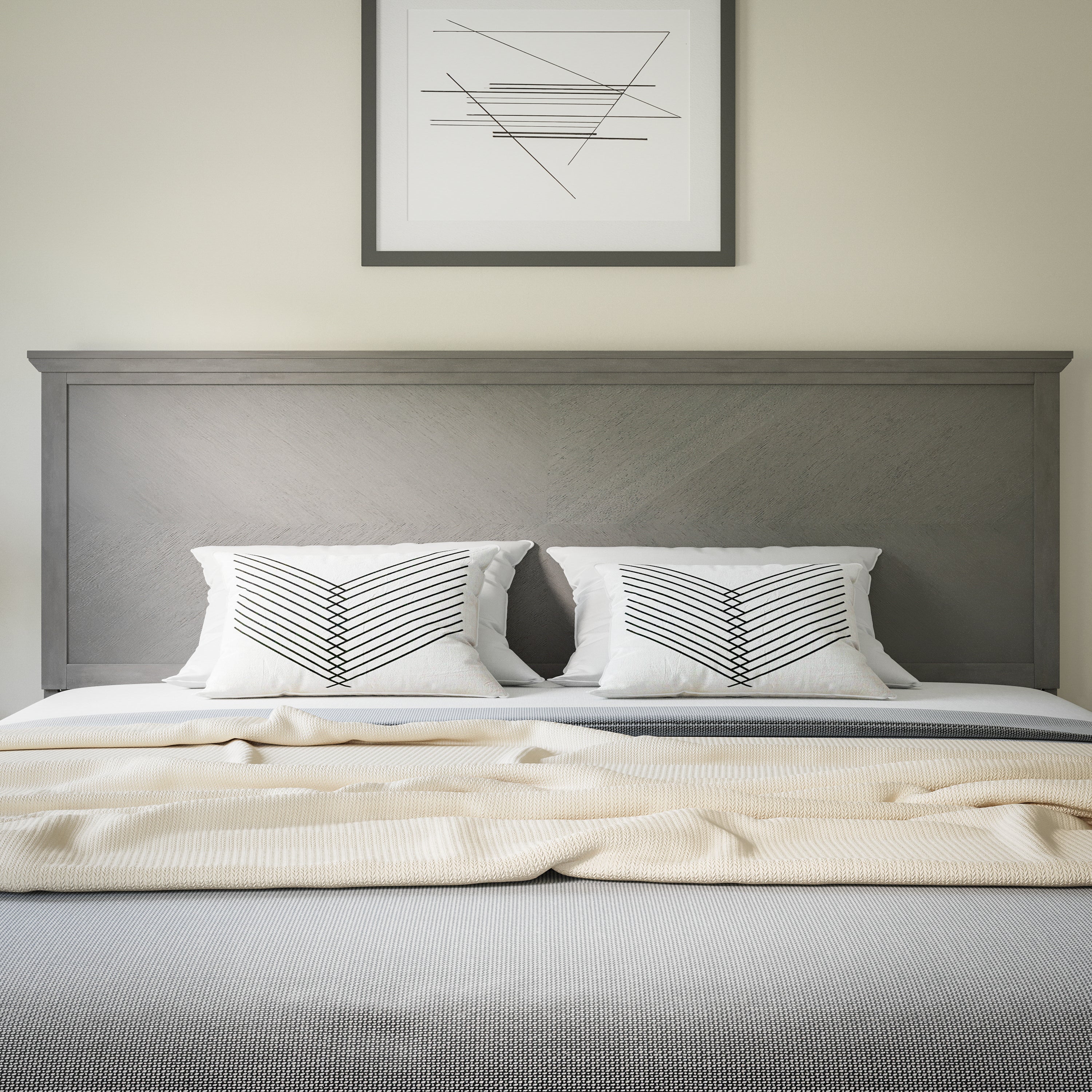 Fiona King Size Herringbone Wooden Adjustable Headboard for Universal Metal Bed Frames in Gray Wash